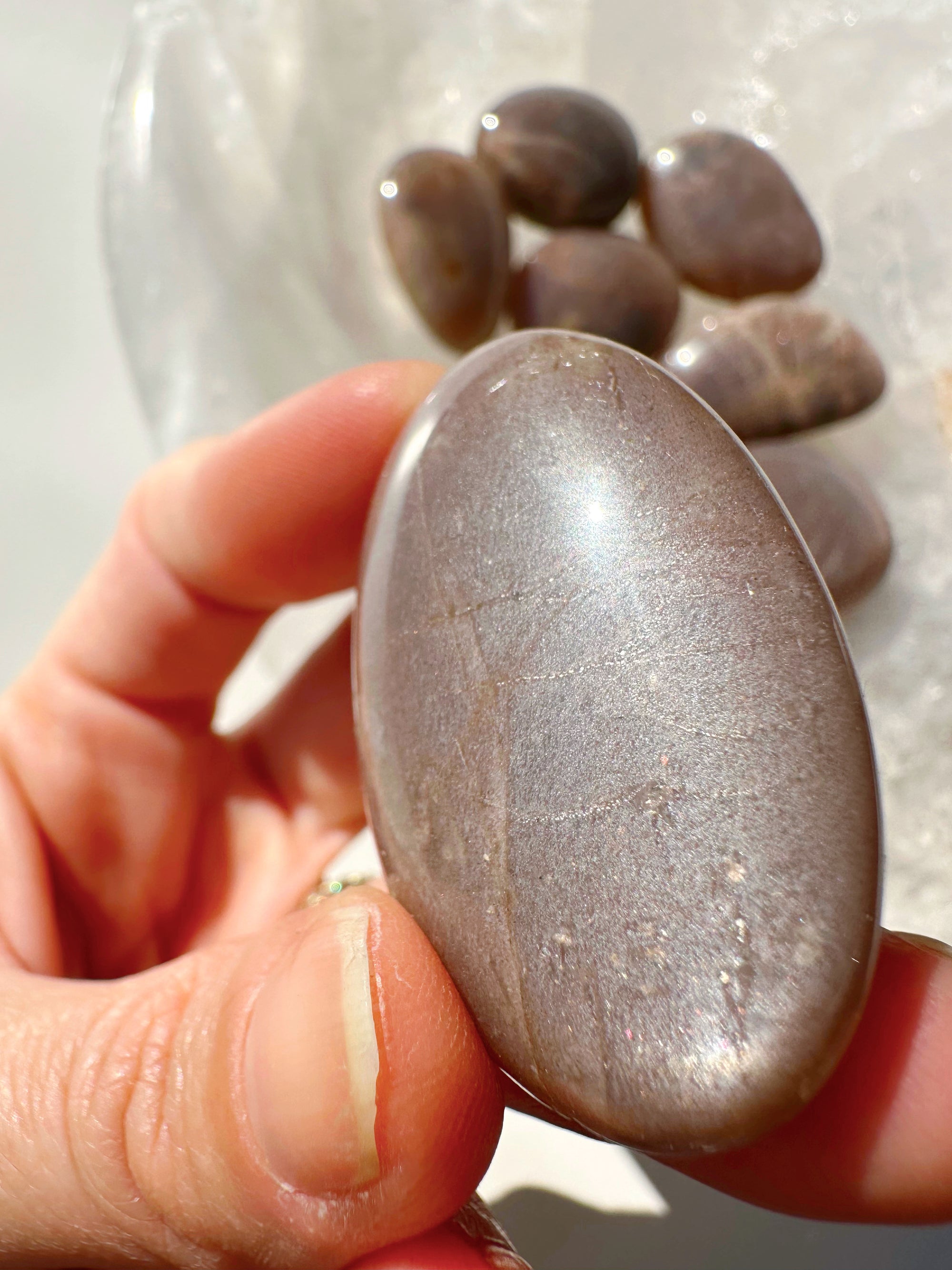 Sunstone &amp; Peach Moonstone Palm Stone - I