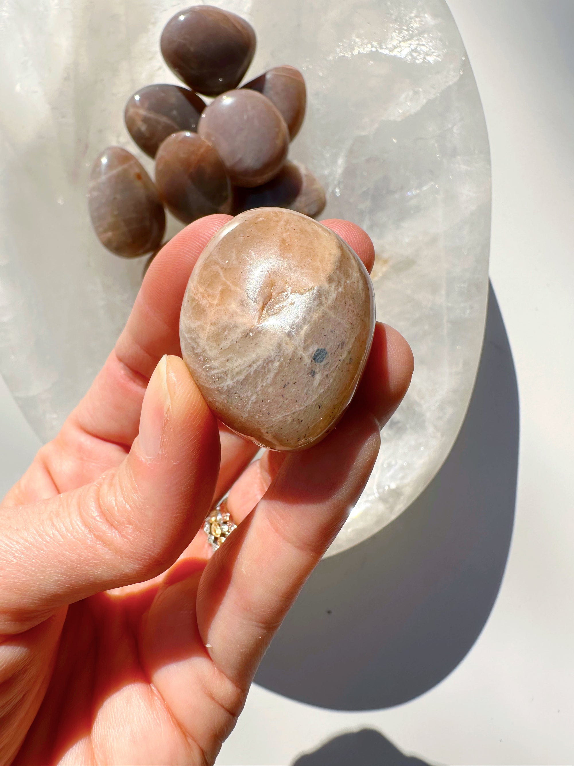 Sunstone &amp; Peach Moonstone Palm Stone - F