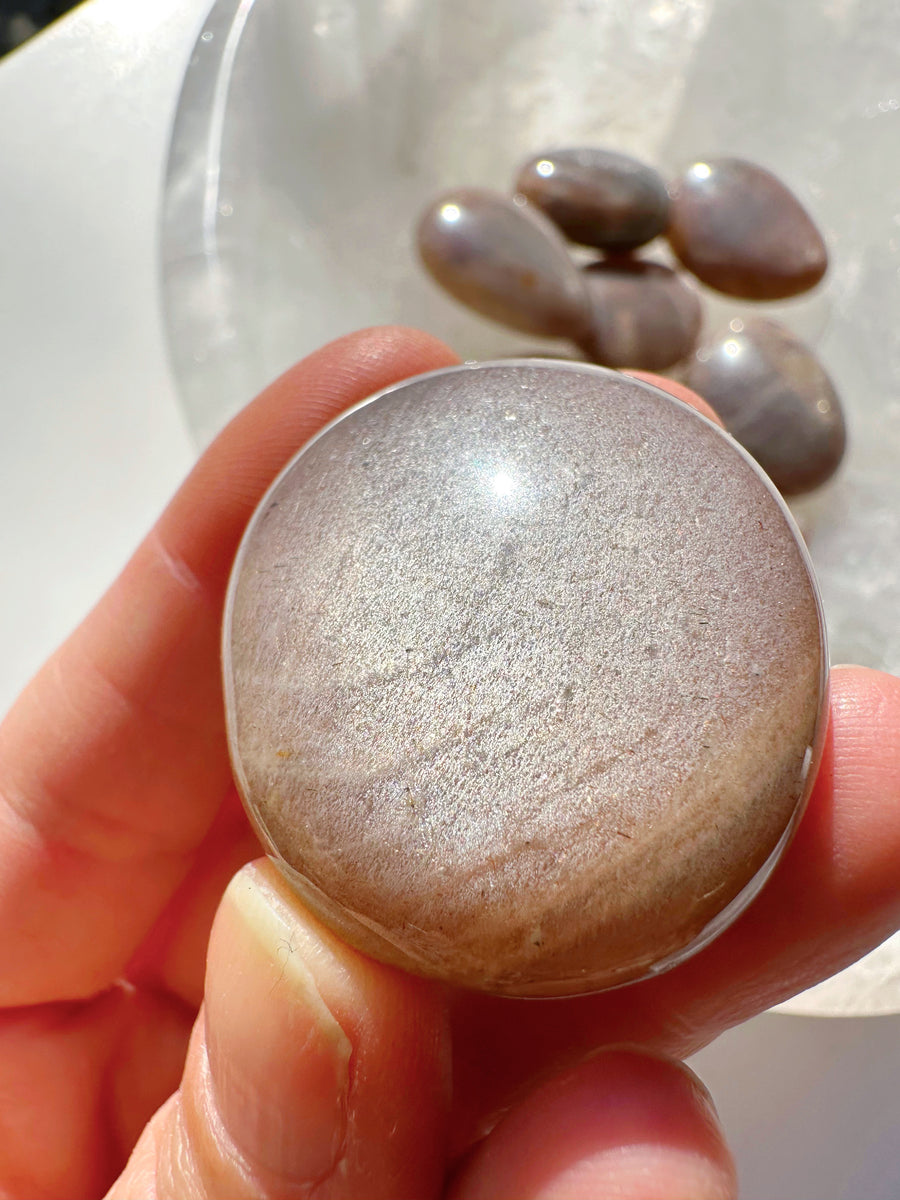 Sunstone & Peach Moonstone Palm Stone - J