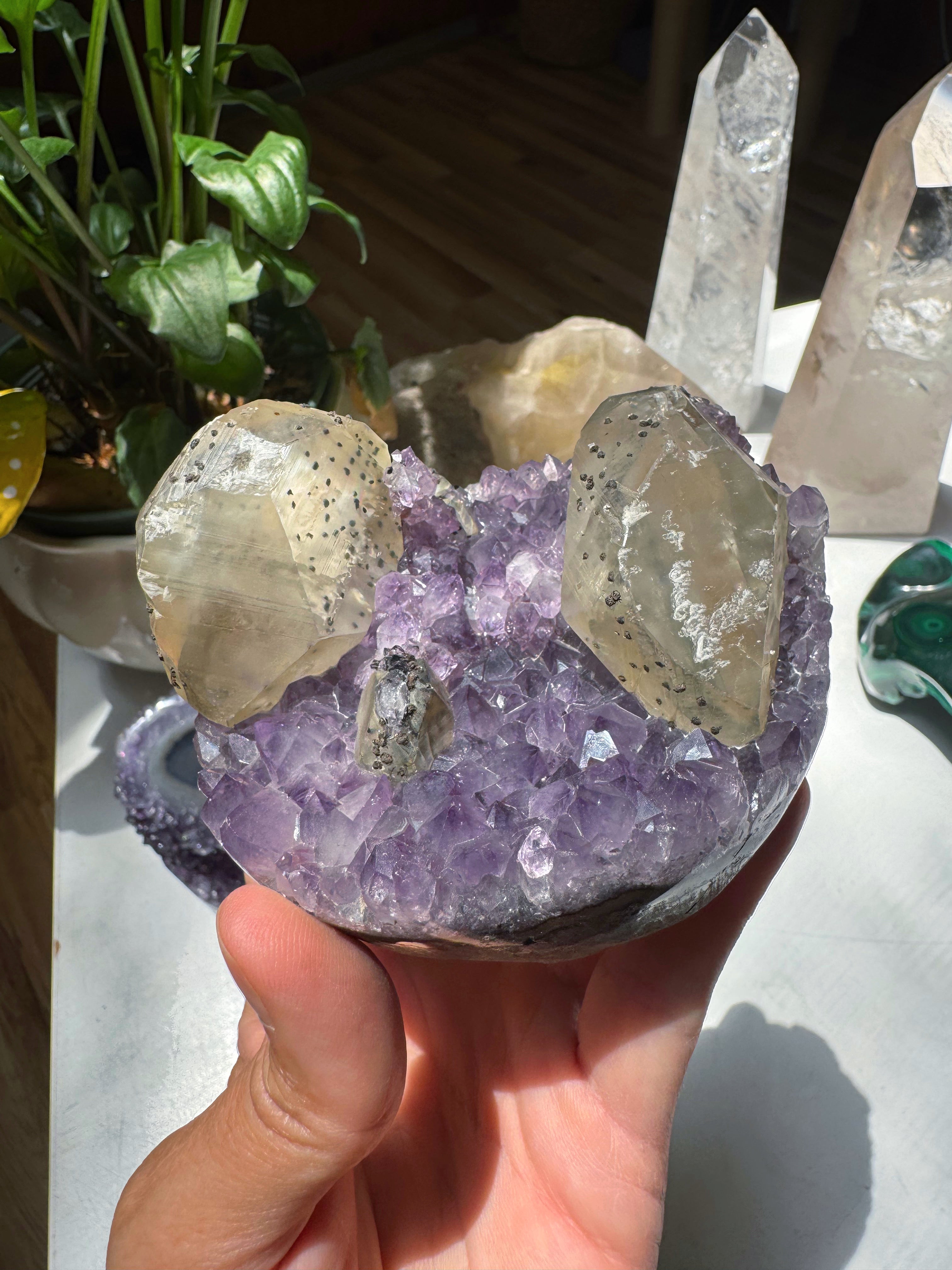 Amethyst Cluster w/ Calcite & Goethite from Uruguay Baltic Mermaid