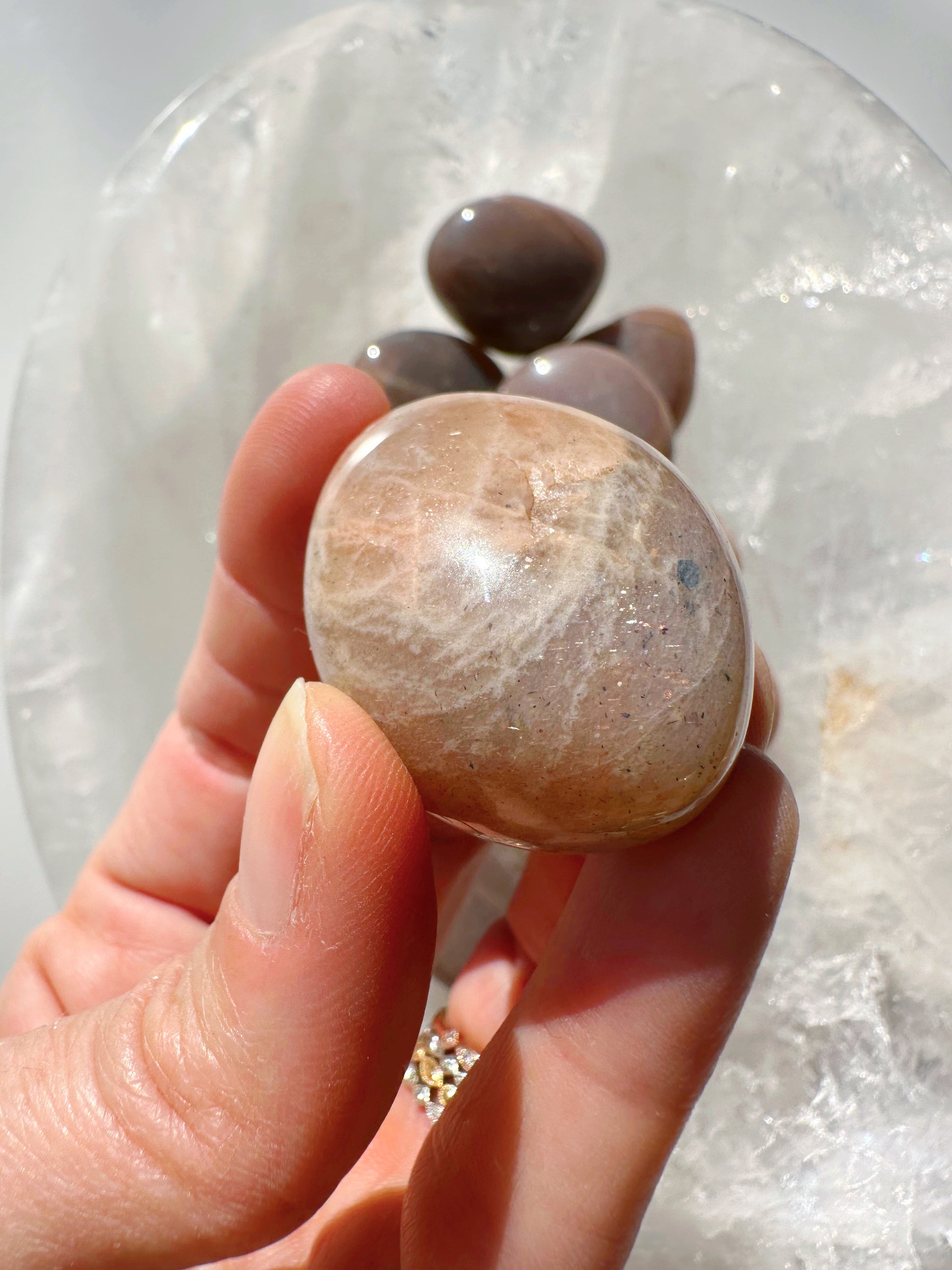 Sunstone &amp; Peach Moonstone Palm Stone - F