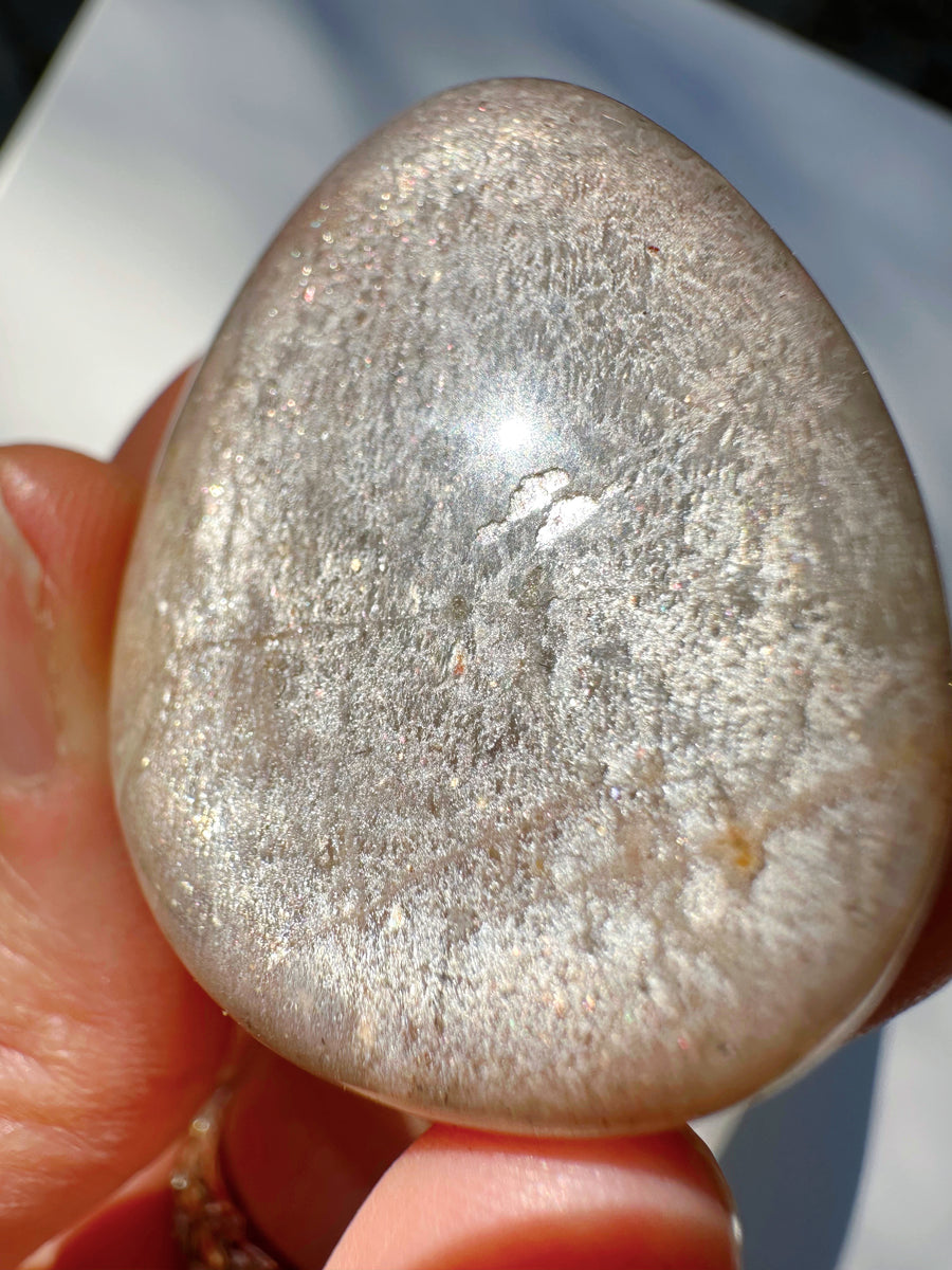 Sunstone & Peach Moonstone Palm Stone - M