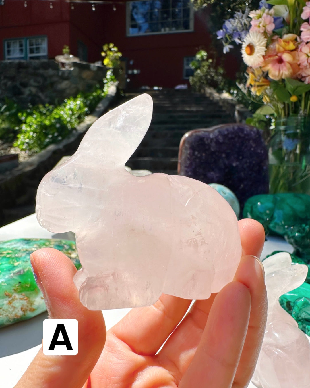 Hand Carved Rose Quartz Rabbit