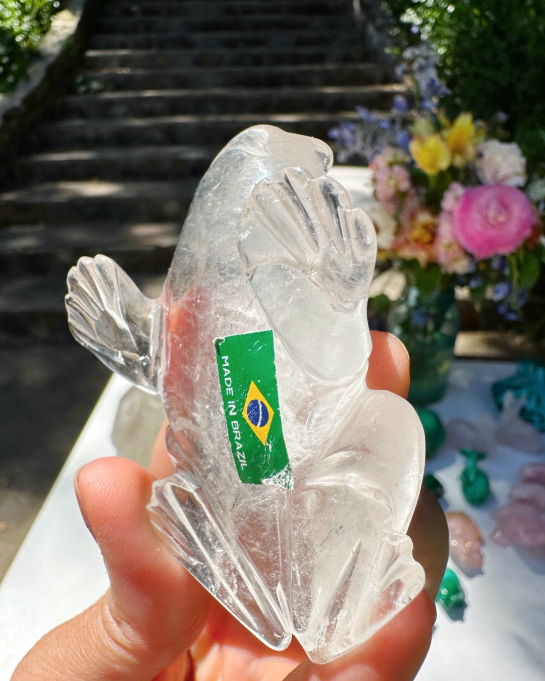 Hand Carved Clear Quartz Frog