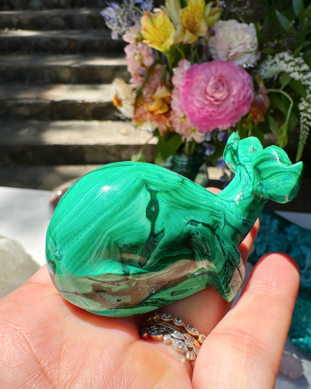 Hand Carved Malachite Whale