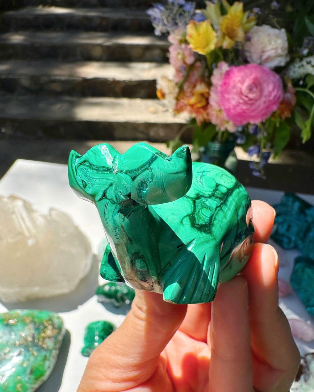 Hand Carved Malachite Whale