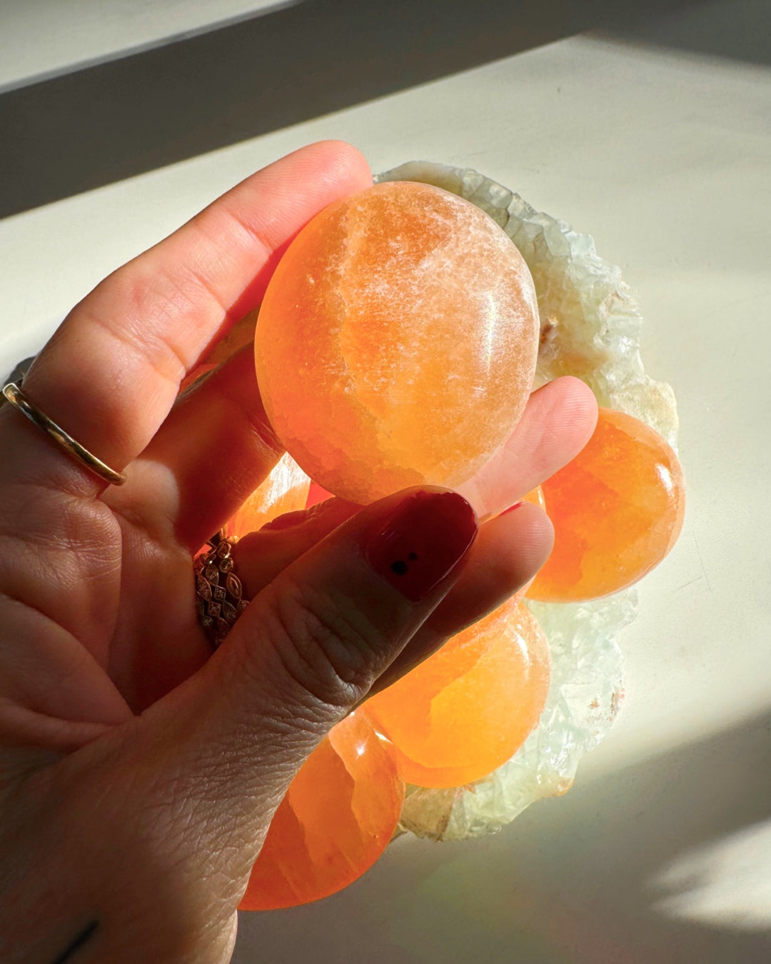 Peach Selenite Palm Stones - Baltic Mermaid