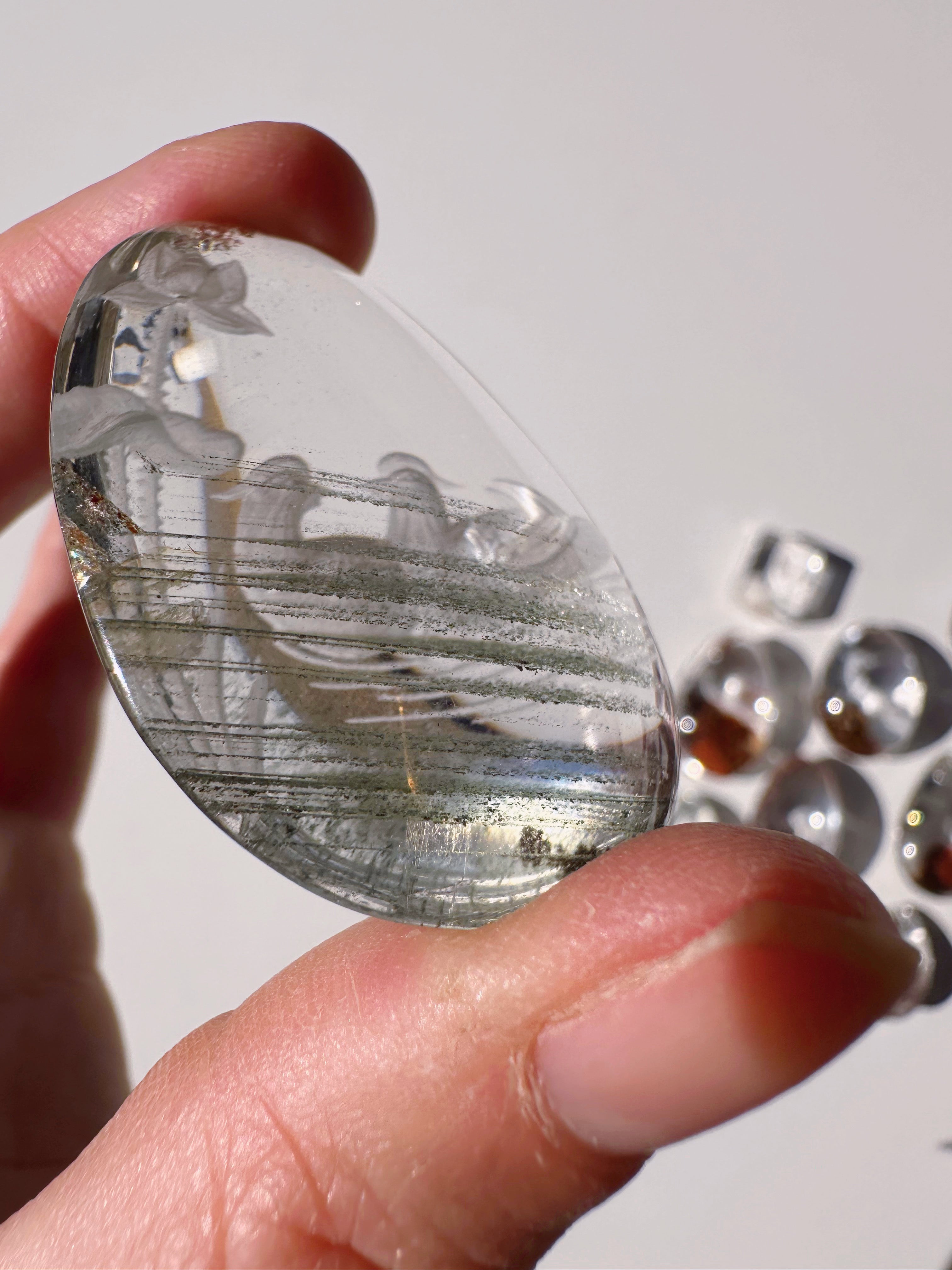 Intaglio Carved Love Birds in a the water Chlorite Quartz/Garden Quartz Cabochon Baltic Mermaid