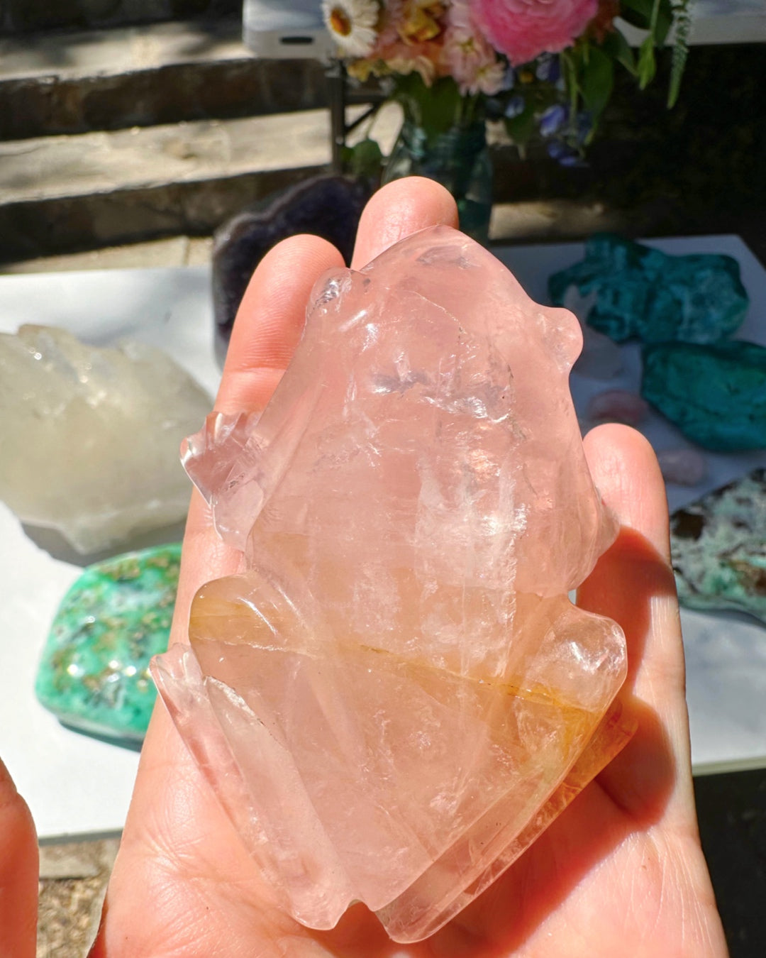 Hand Carved Rose Quartz Frog - Baltic Mermaid