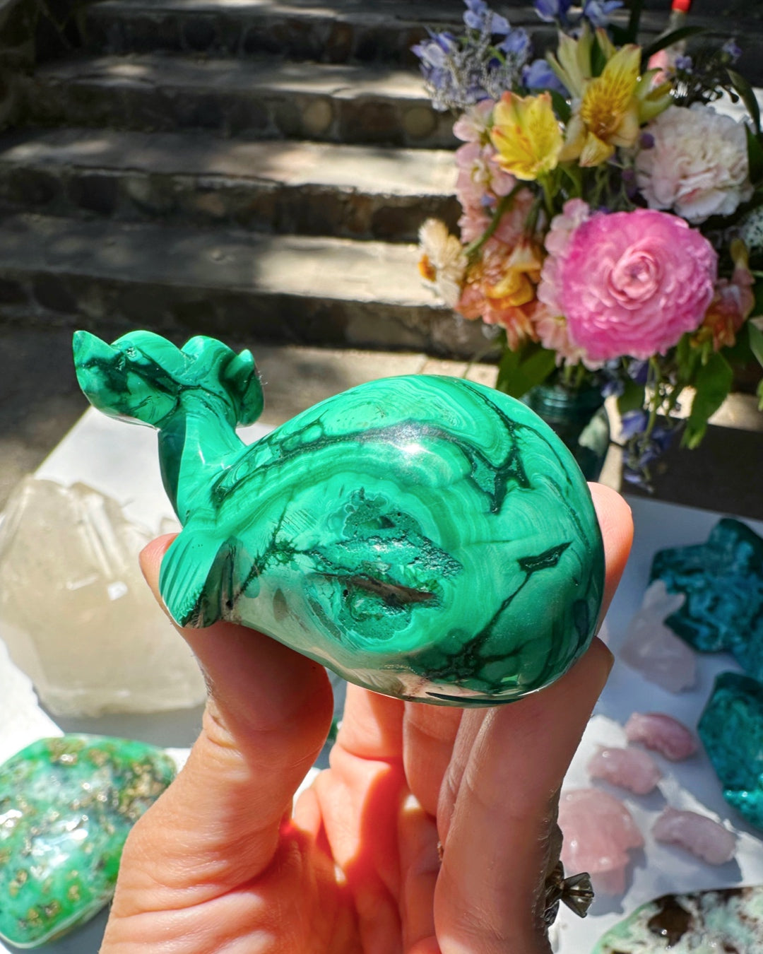 Hand Carved Malachite Whale - Baltic Mermaid