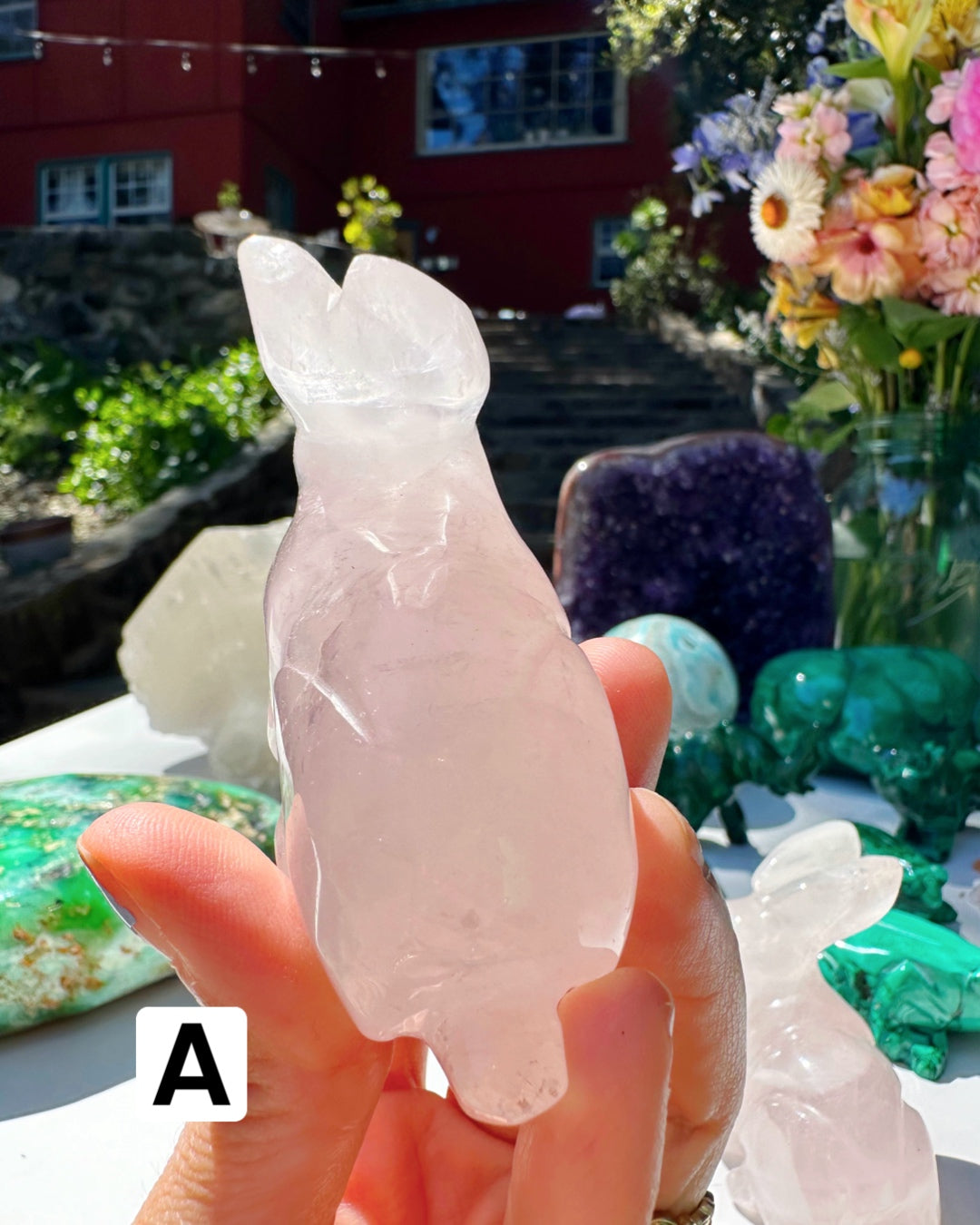 Hand Carved Rose Quartz Rabbit