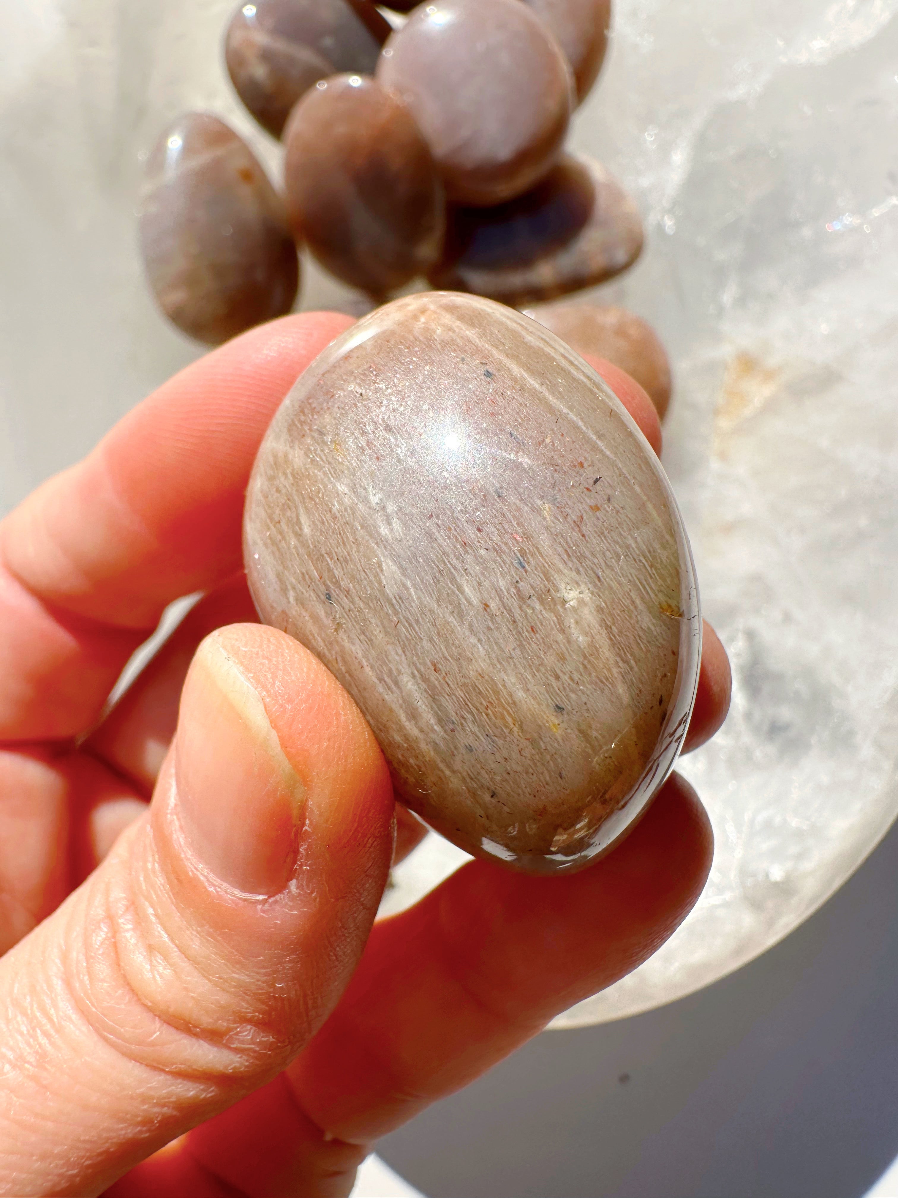 Sunstone & Peach Moonstone Palm Stone - F - Baltic Mermaid