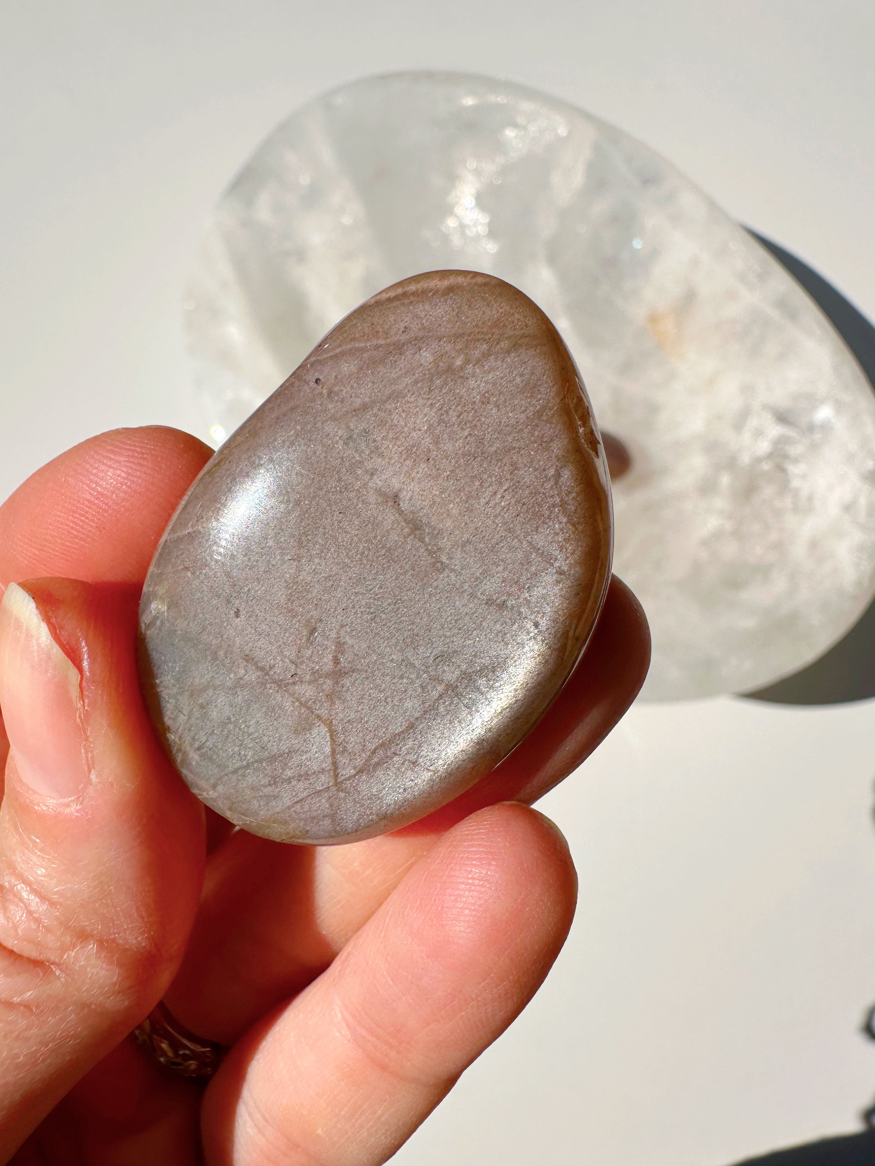 Sunstone & Peach Moonstone Palm Stone - O - Baltic Mermaid