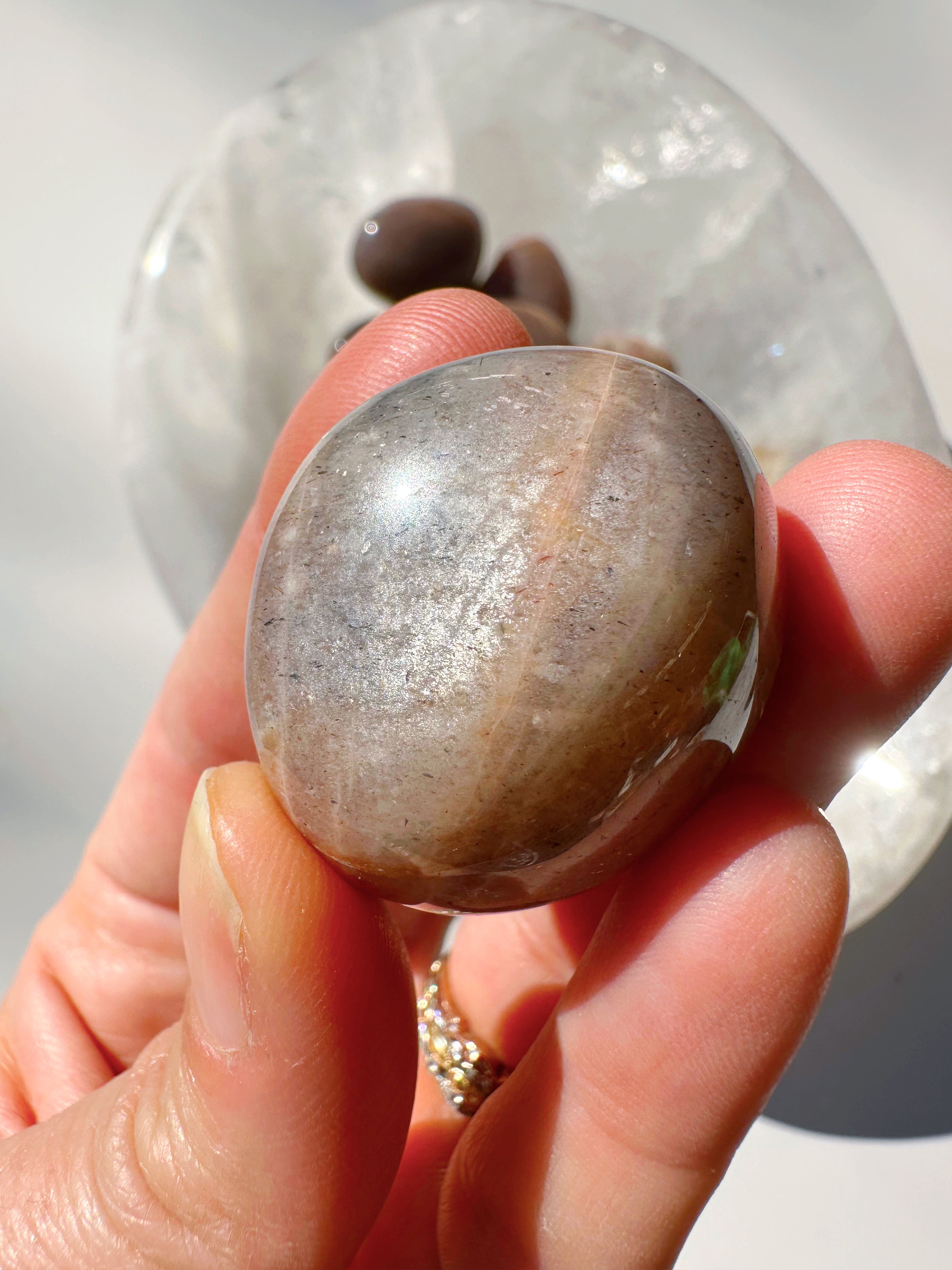 Sunstone & Peach Moonstone Palm Stone - E - Baltic Mermaid