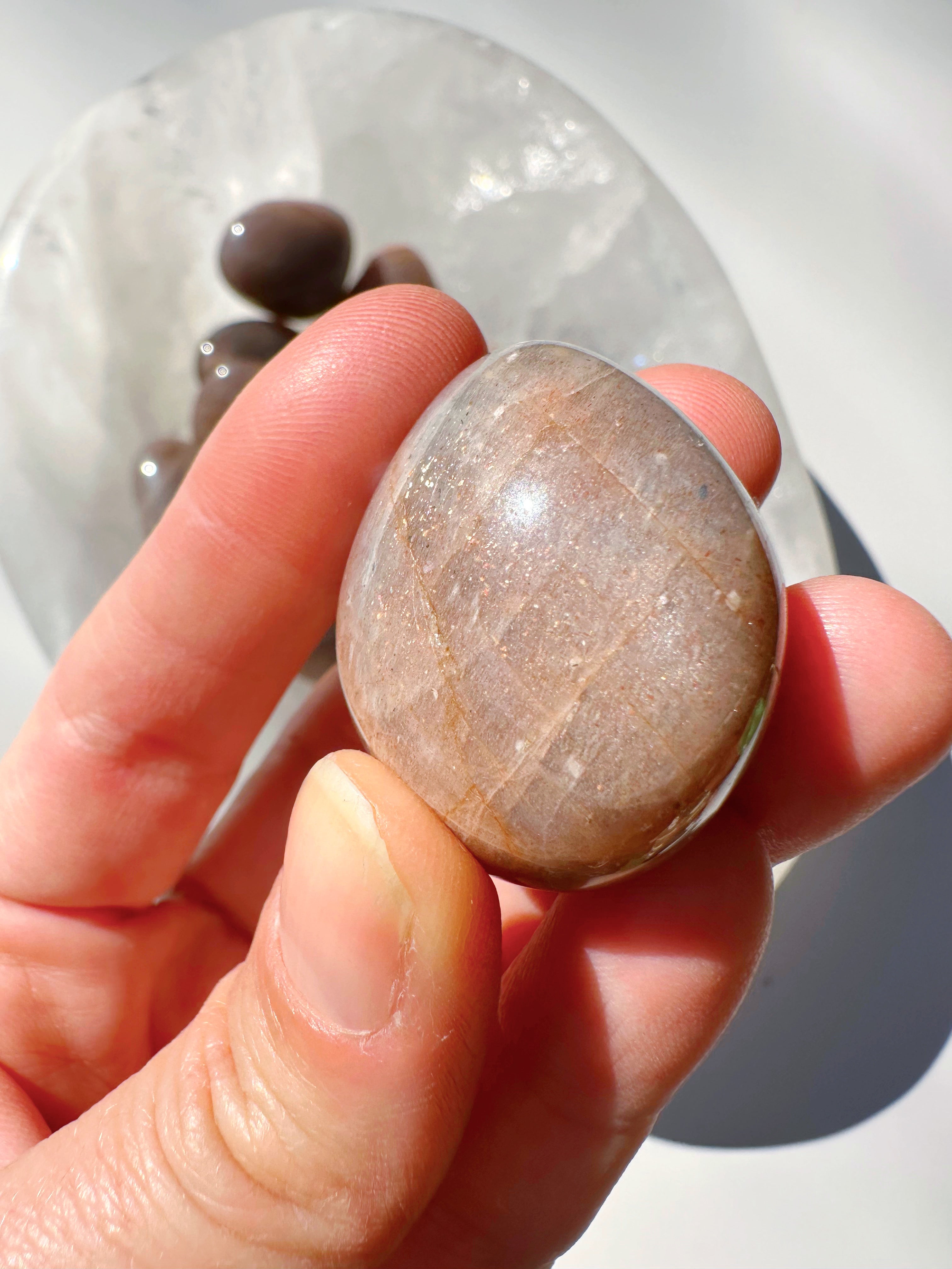 Sunstone & Peach Moonstone Palm Stone - E - Baltic Mermaid