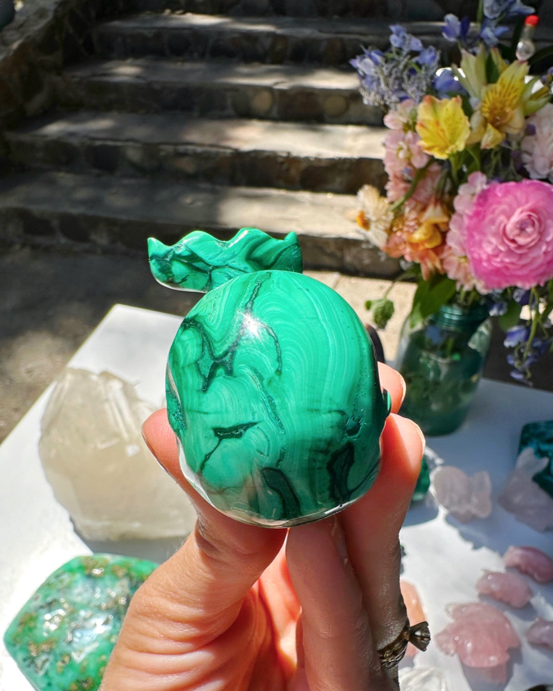 Hand Carved Malachite Whale - Baltic Mermaid