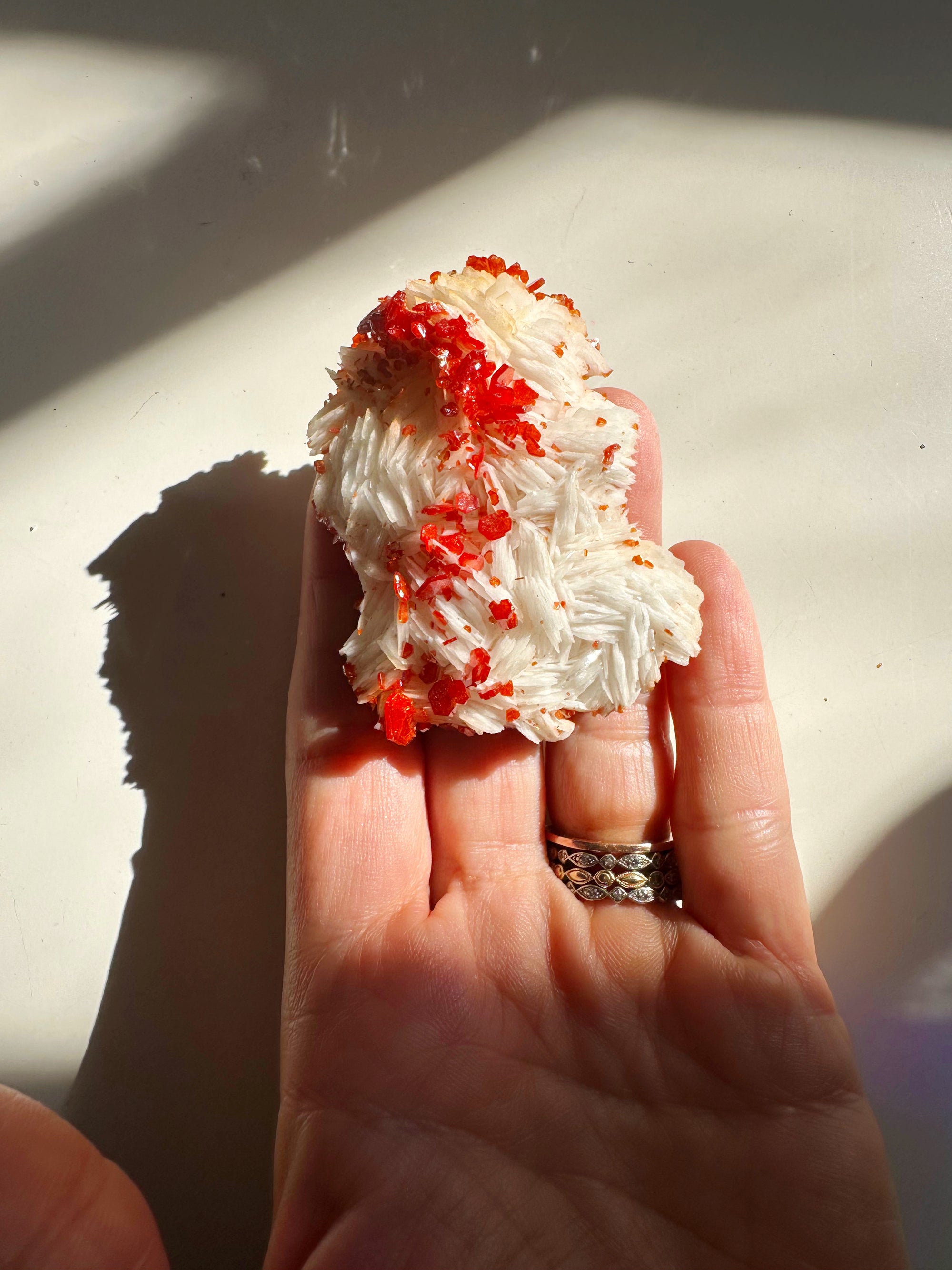 Vanadinite on Barite from Morocco