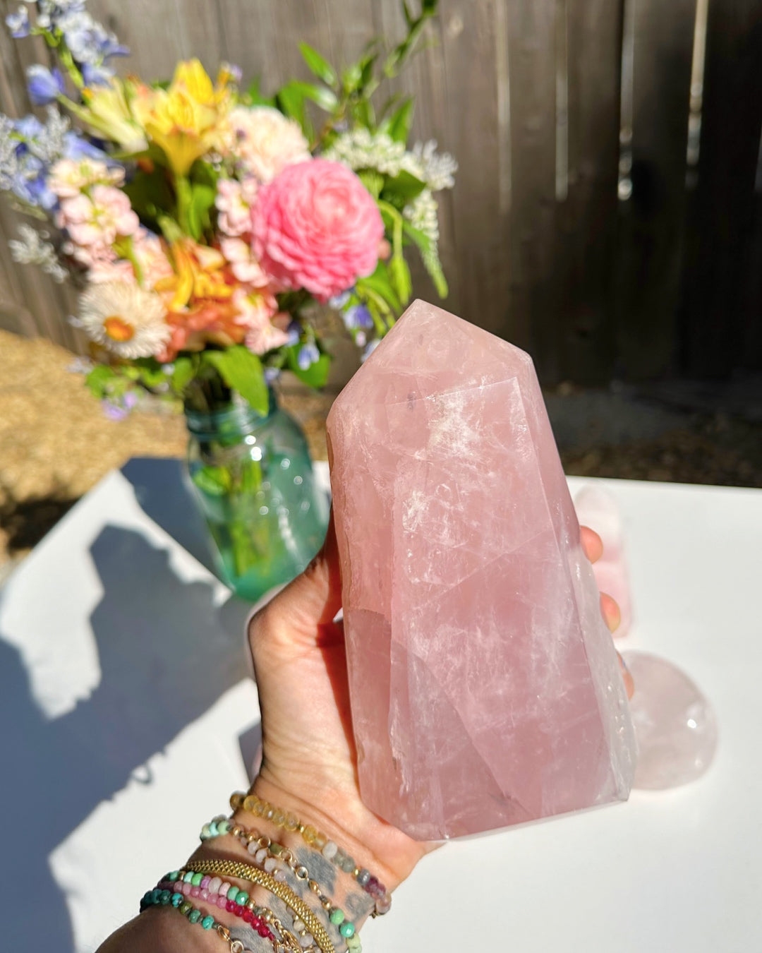 Rose Quartz Tower w/ Iron Inclusions