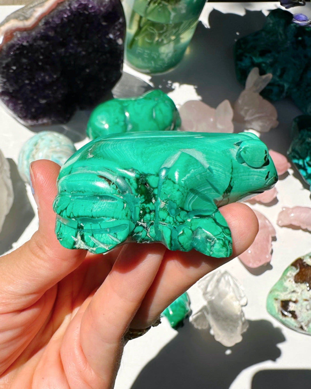 Hand Carved Malachite Frog - Baltic Mermaid