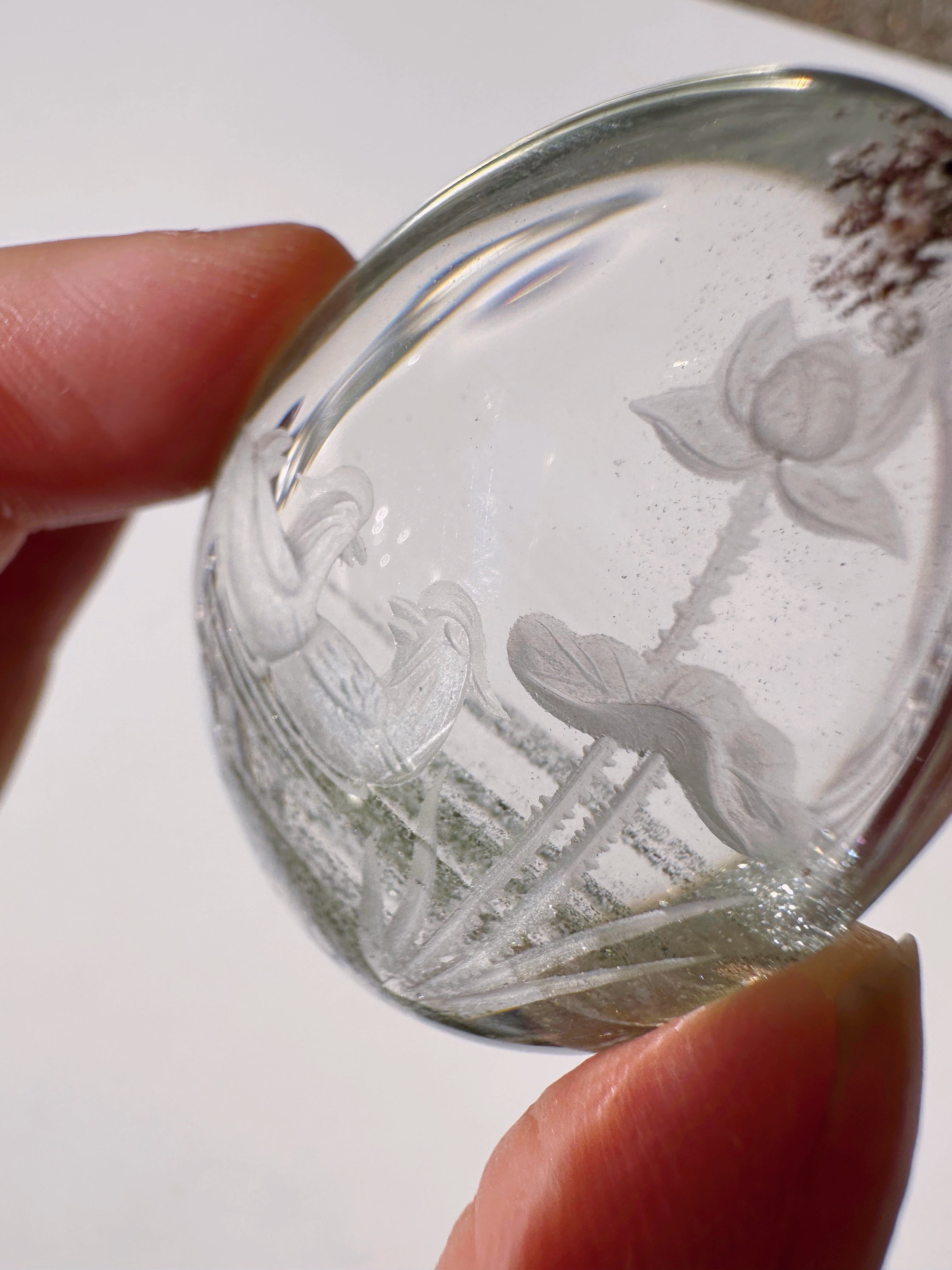 Intaglio Carved Love Birds in a the water Chlorite Quartz/Garden Quartz Cabochon Baltic Mermaid