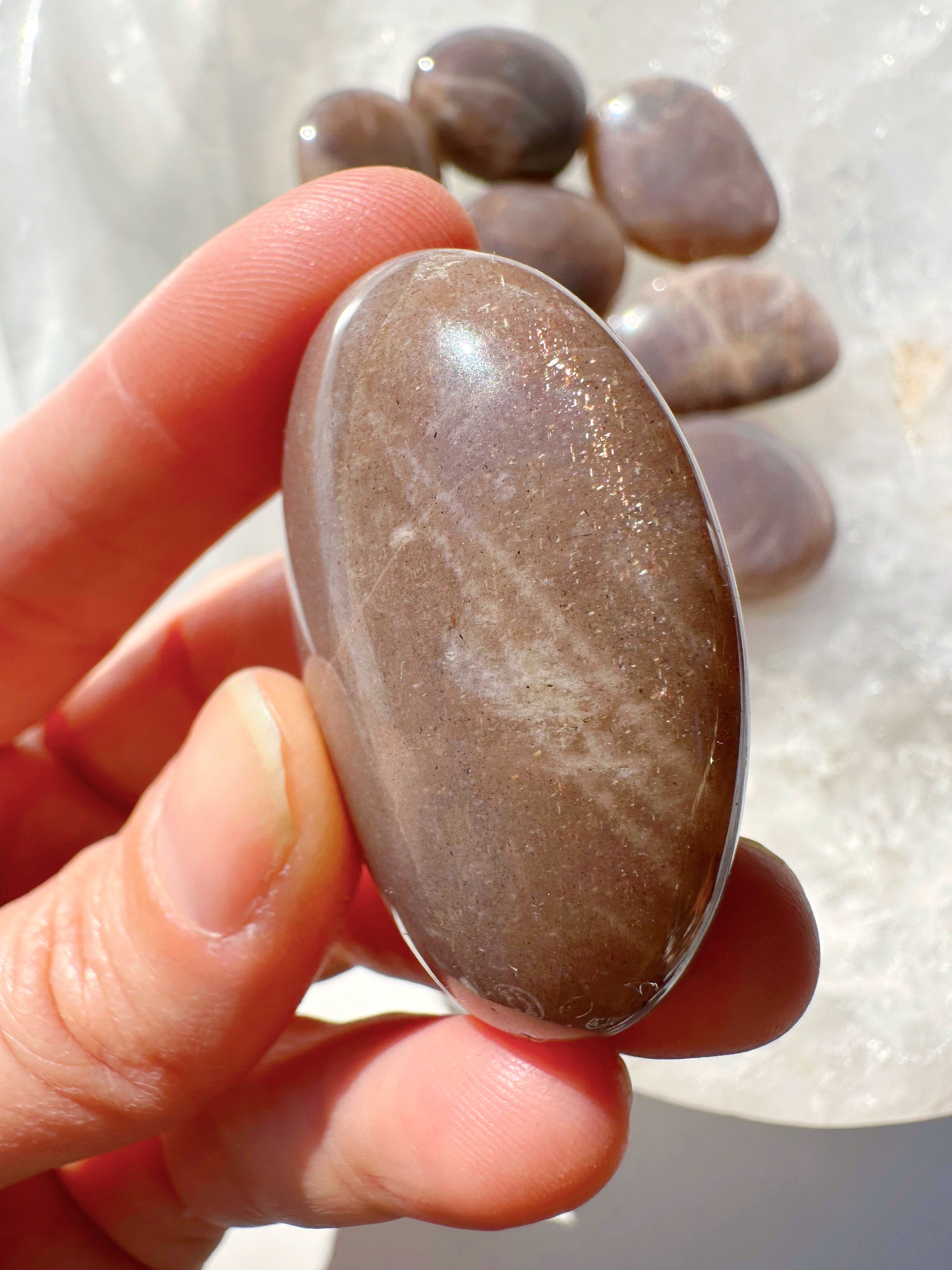 Sunstone &amp; Peach Moonstone Palm Stone - I