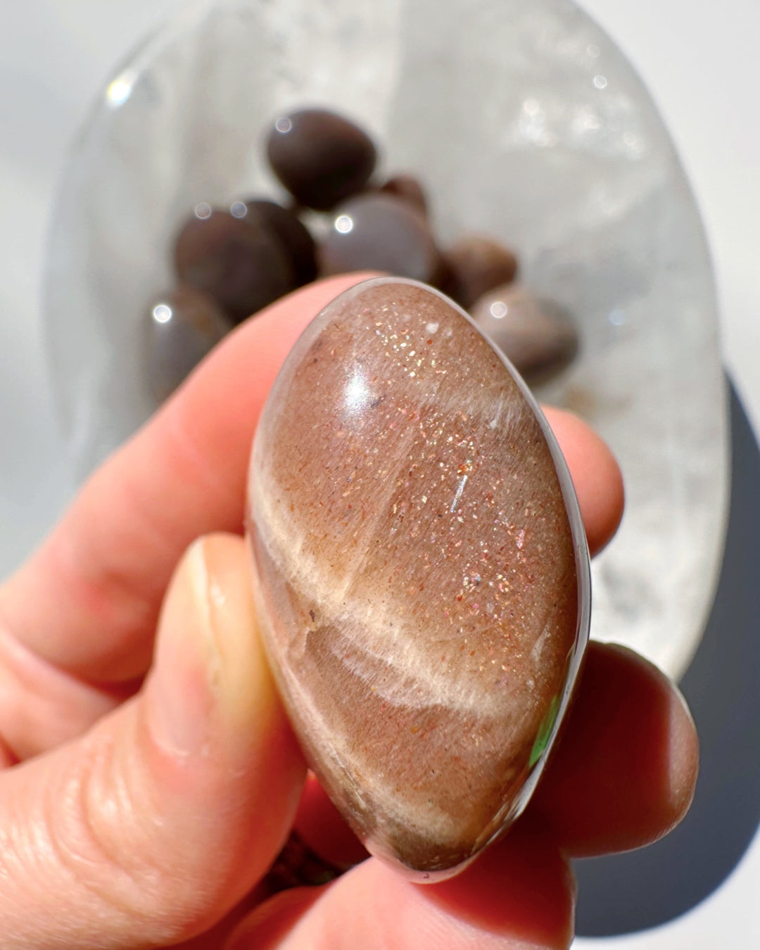 Sunstone &amp; Peach Moonstone Palm Stone - C