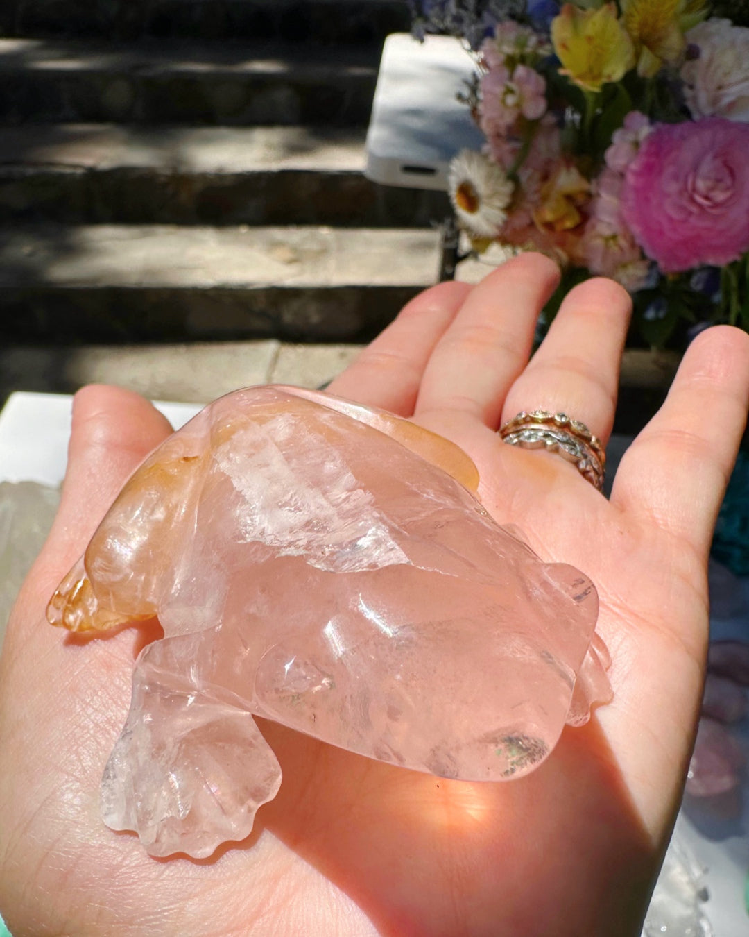 Hand Carved Rose Quartz Frog - Baltic Mermaid