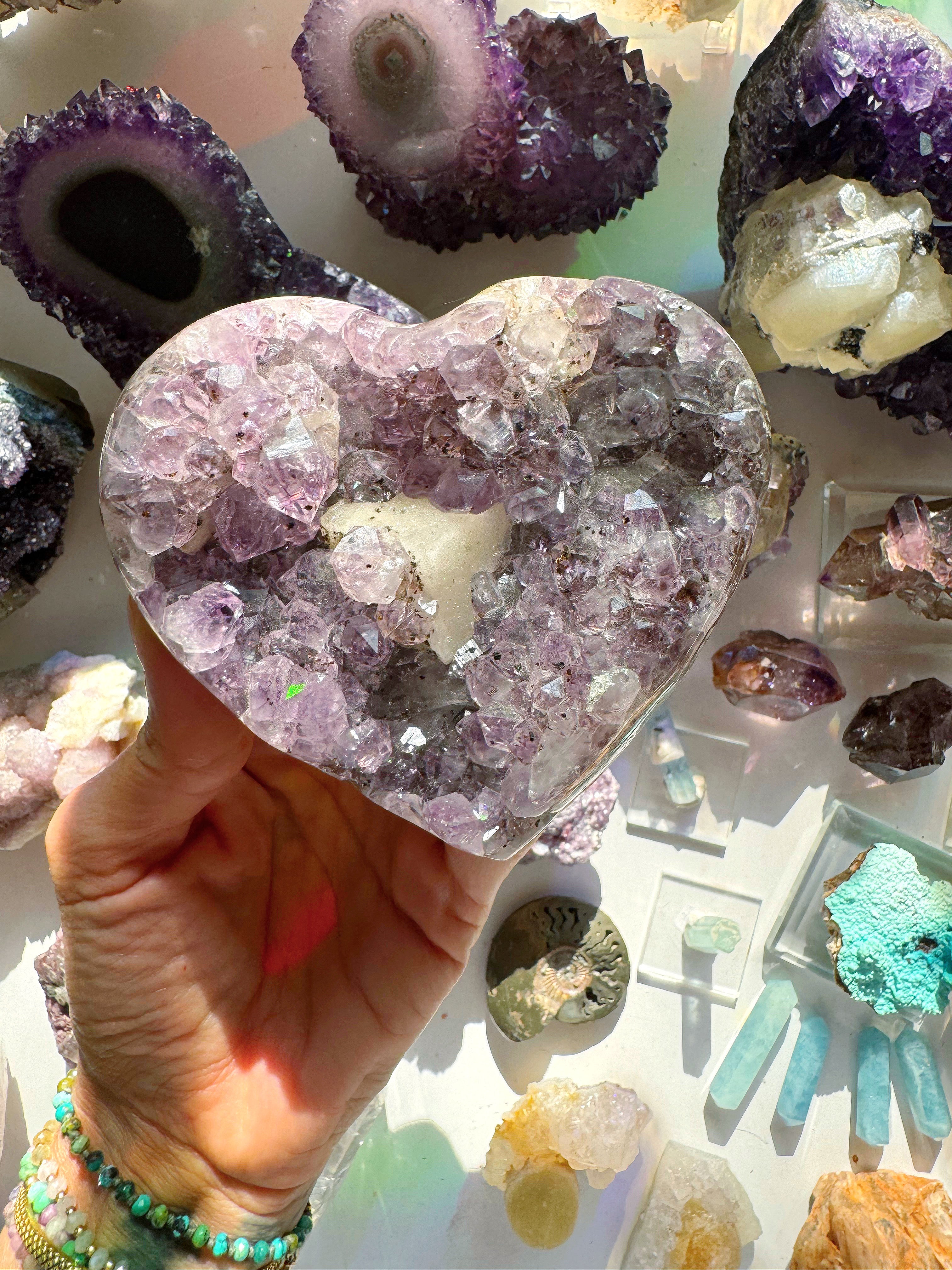 Amethyst Heart w/ Druzy Calcite Cube - Baltic Mermaid