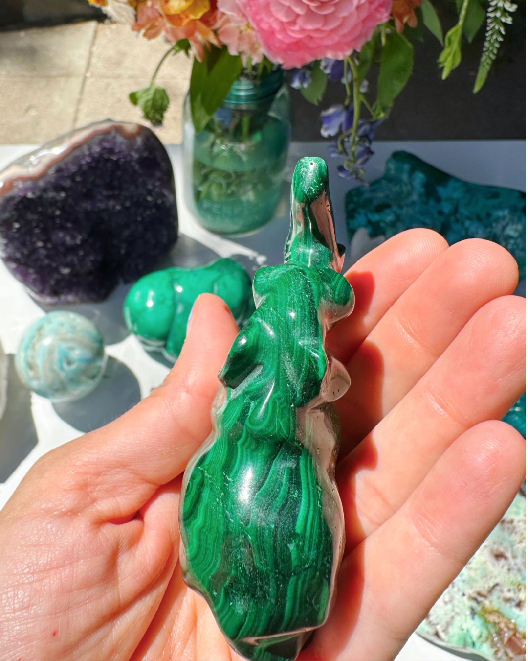 Hand Carved Malachite Elephant