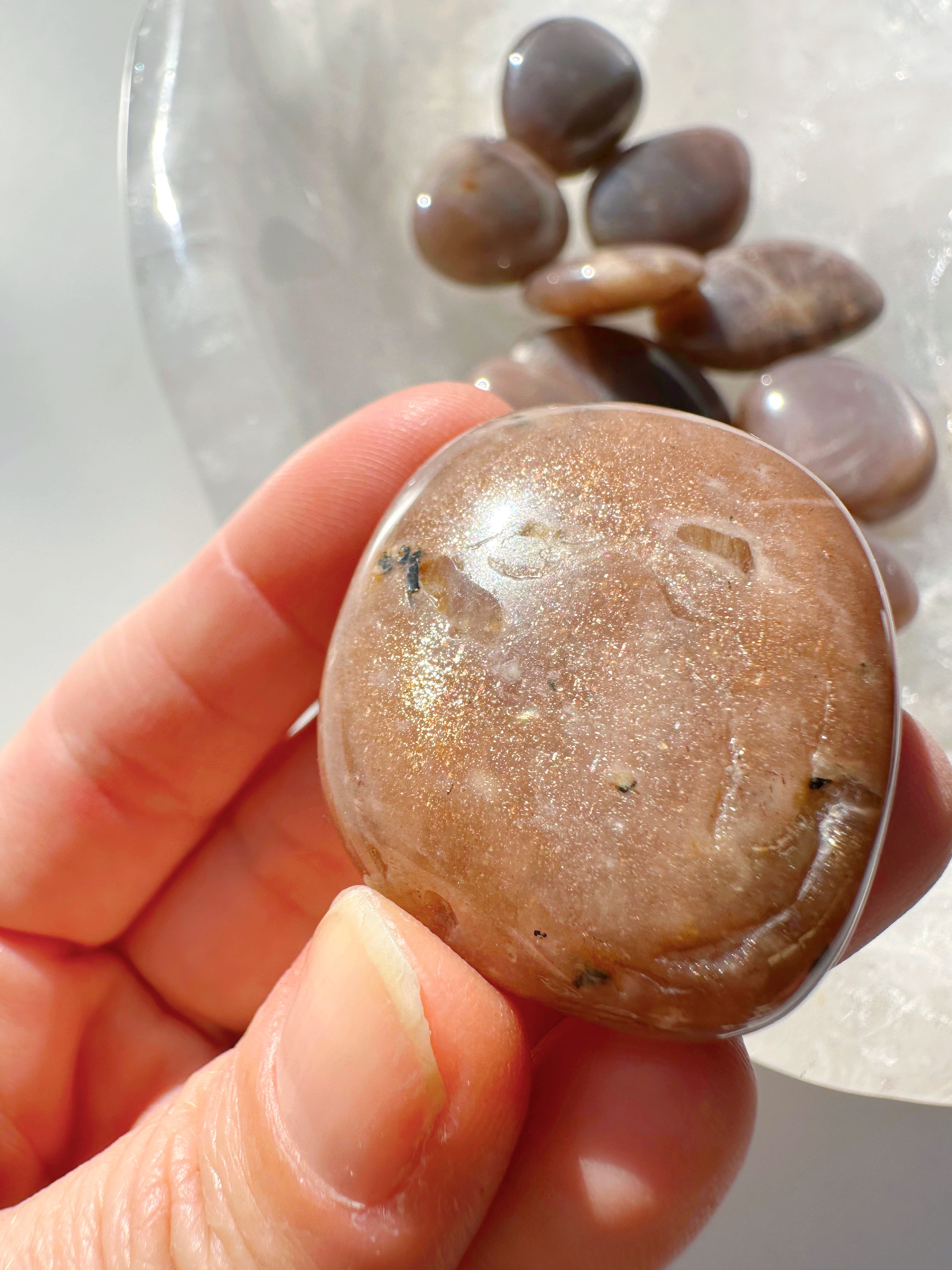 Sunstone & Peach Moonstone Palm Stone - G - Baltic Mermaid