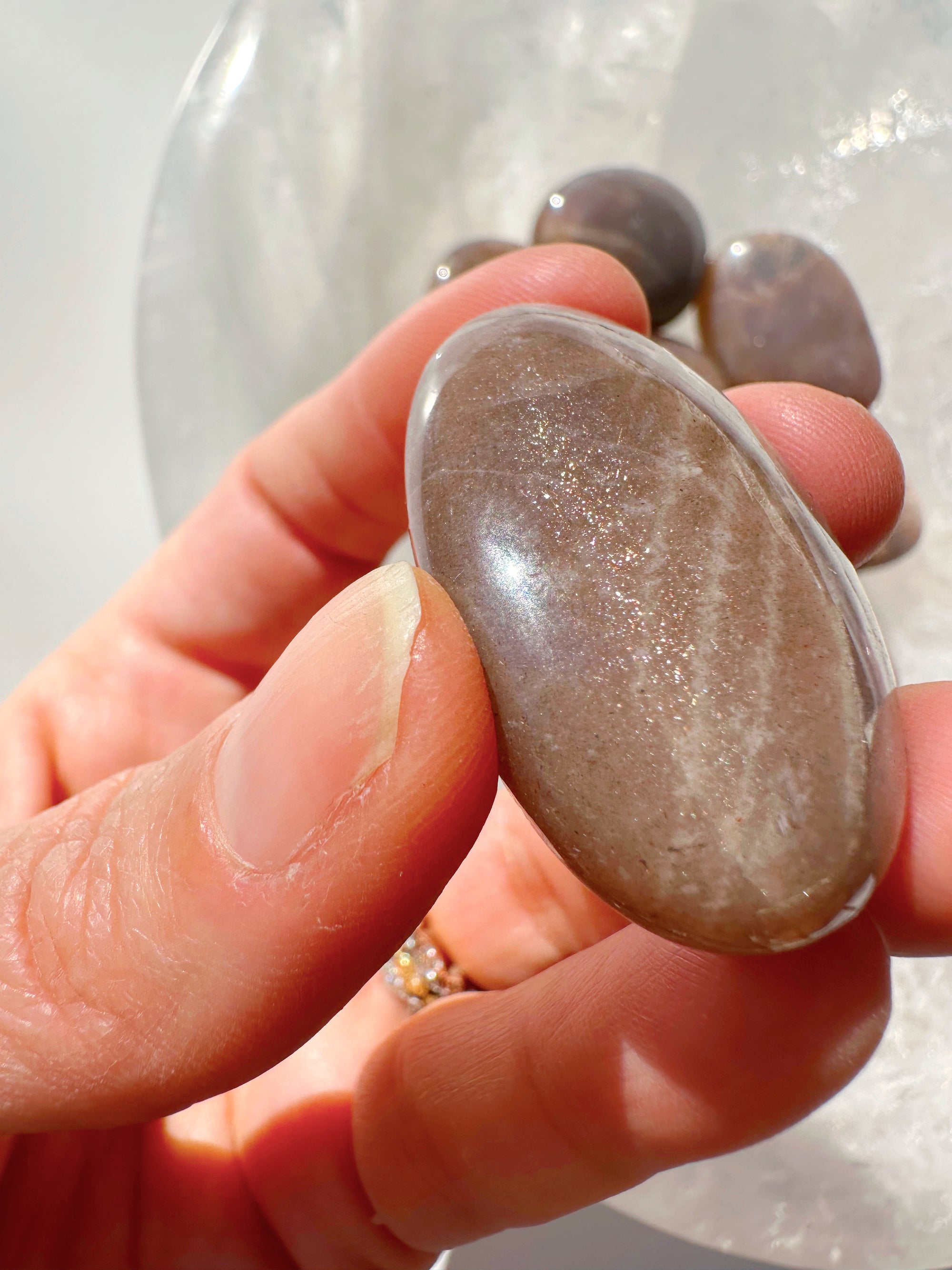 Sunstone &amp; Peach Moonstone Palm Stone - I