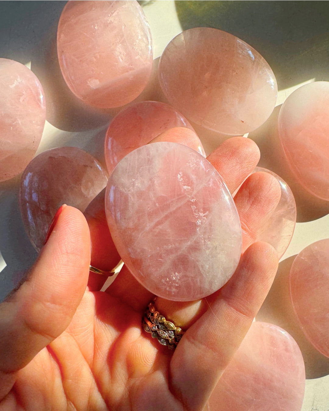 Rose Quartz Flat Palm Stones - Baltic Mermaid