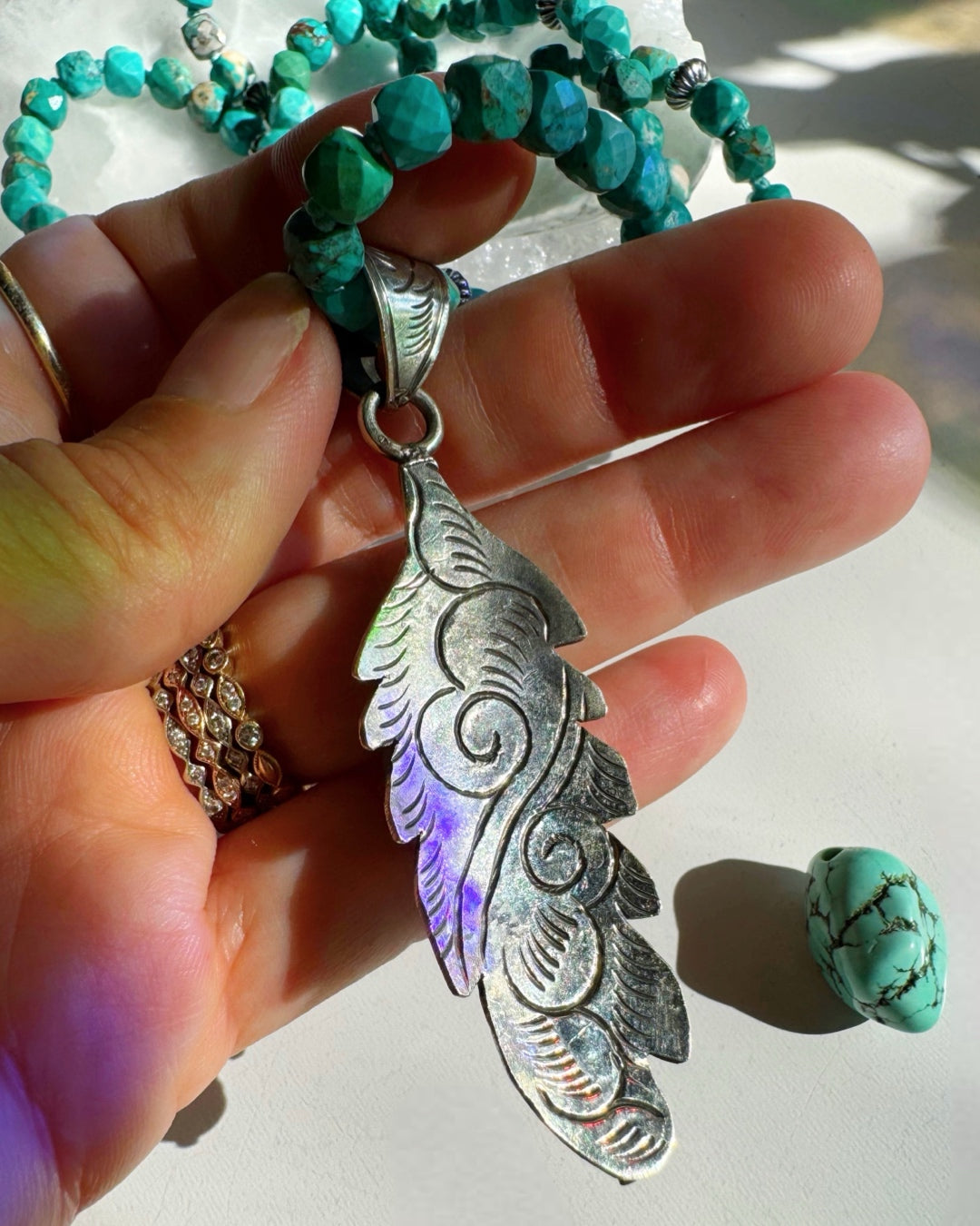 “Frida” - Turquoise & Sterling Silver w/ Pewter Feather - Baltic Mermaid