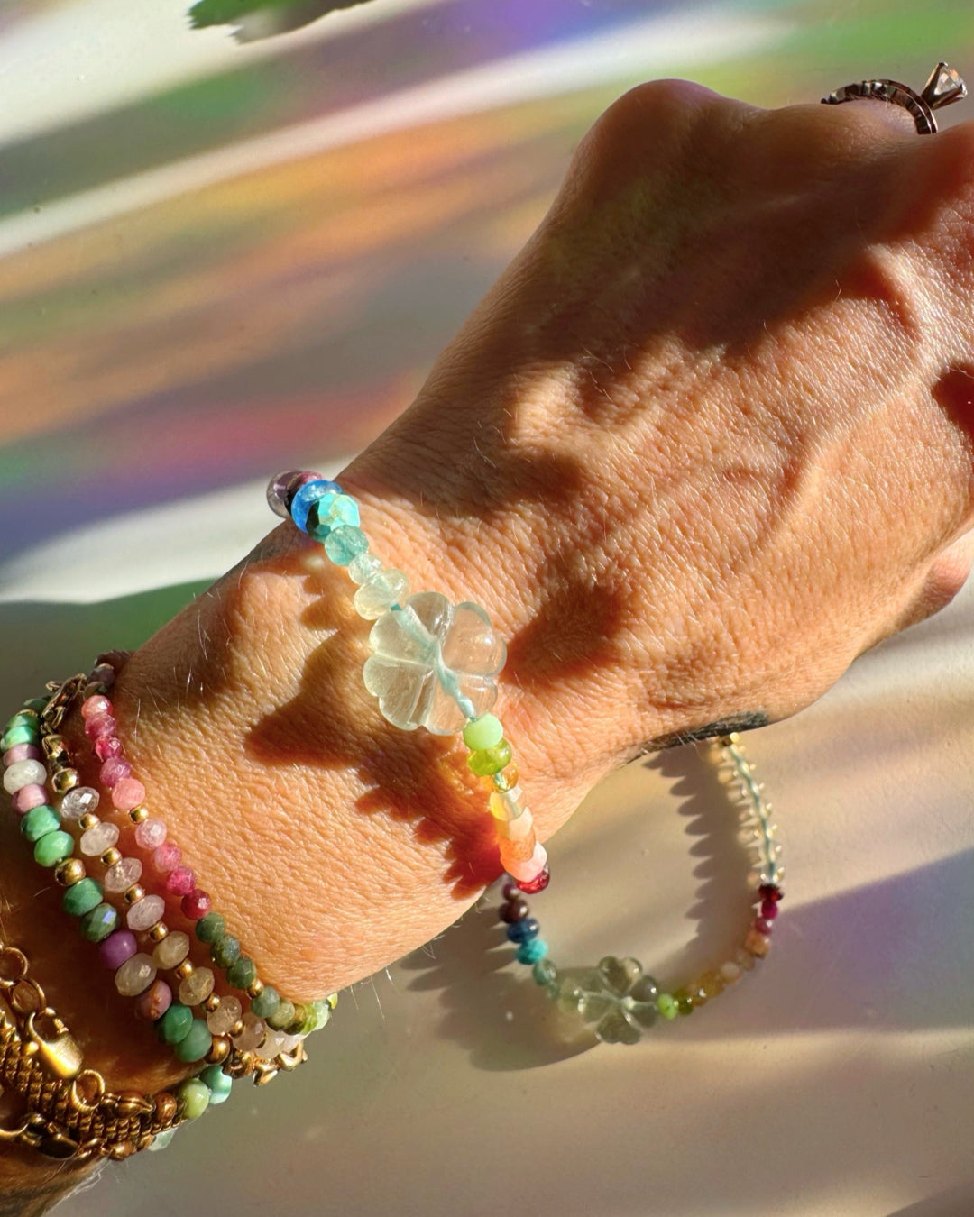 Rainbow Clover Gemstone Candy Bracelet - Baltic Mermaid