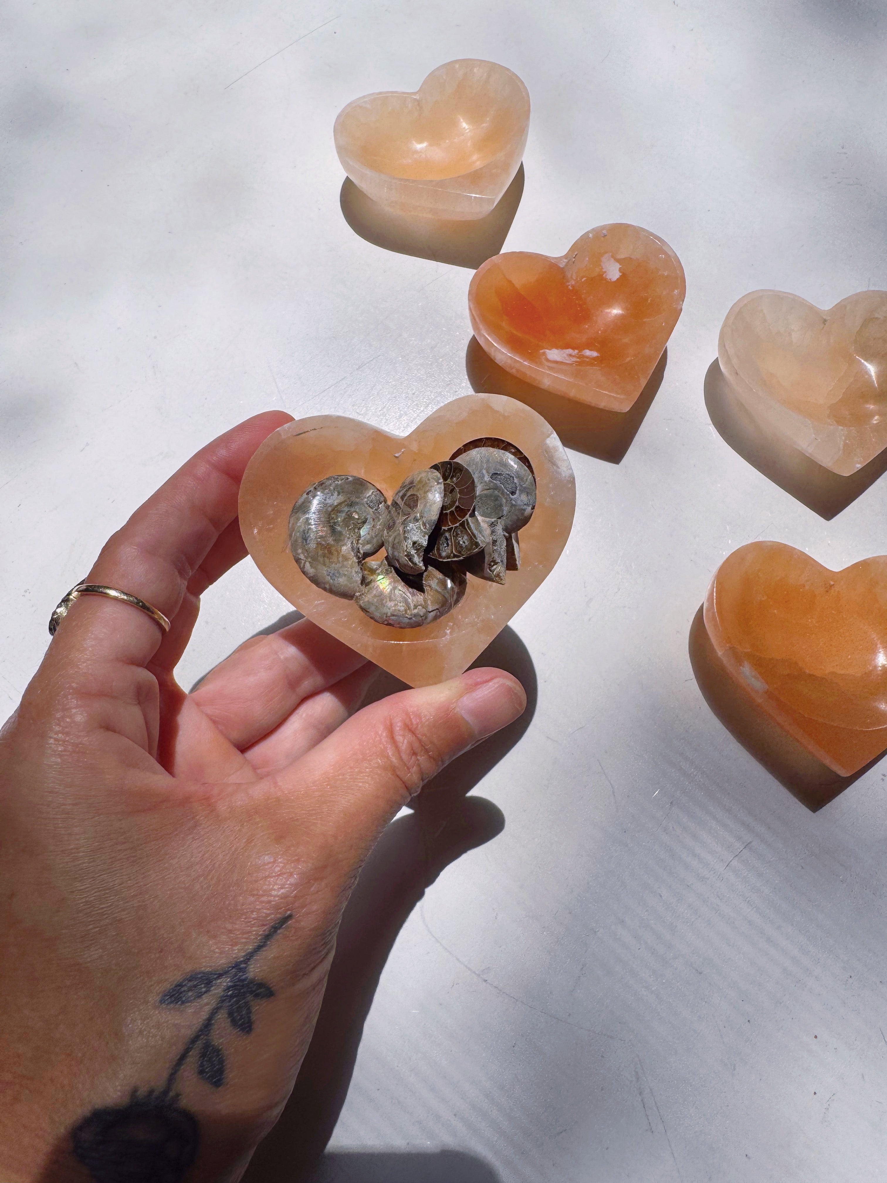 Peach Selenite Lil’ Heart Dish Baltic Mermaid