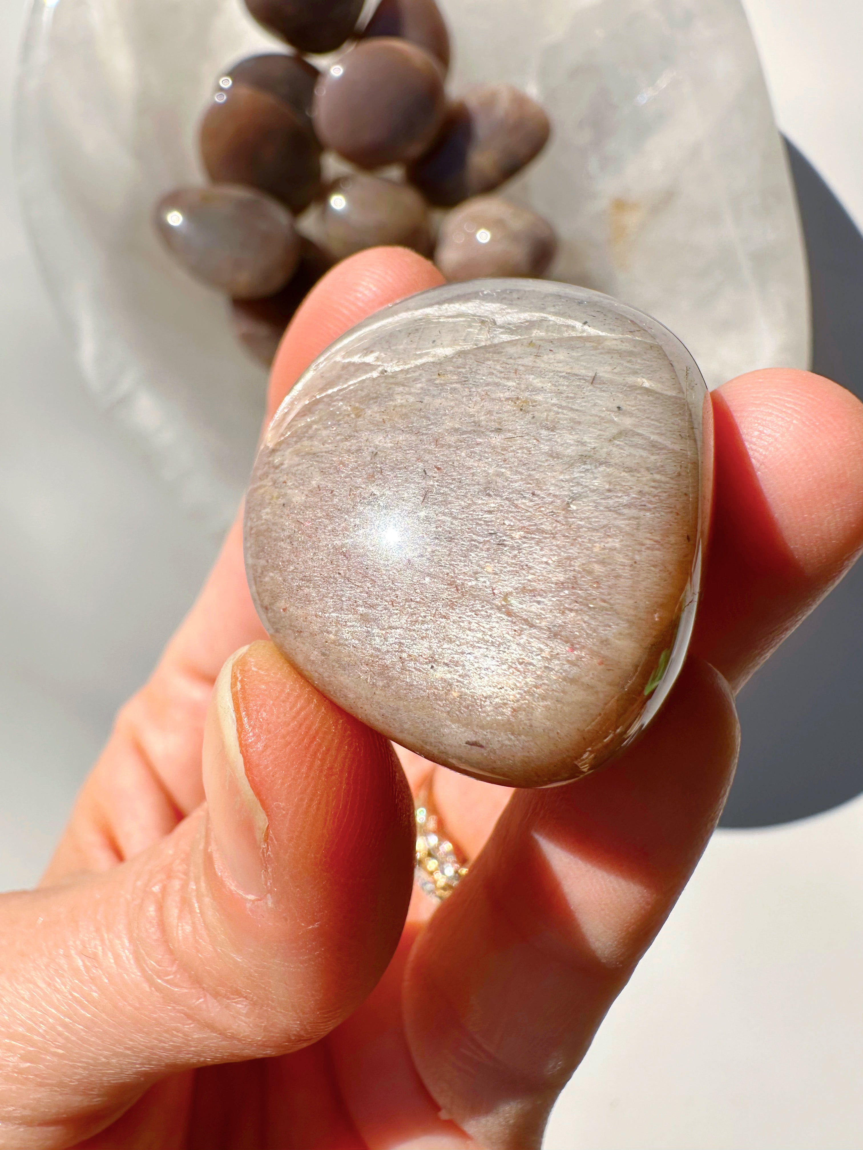 Sunstone & Peach Moonstone Palm Stone - D - Baltic Mermaid