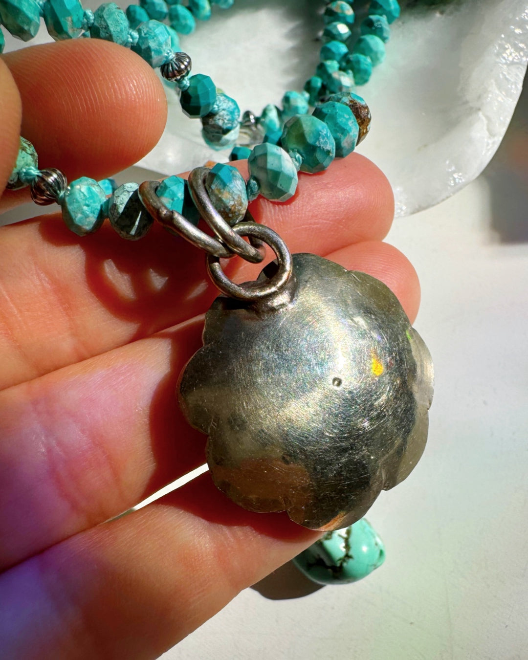 “Chelsea” - Turquoise & Sterling Silver Necklace w/ Flower  Pendant - Baltic Mermaid