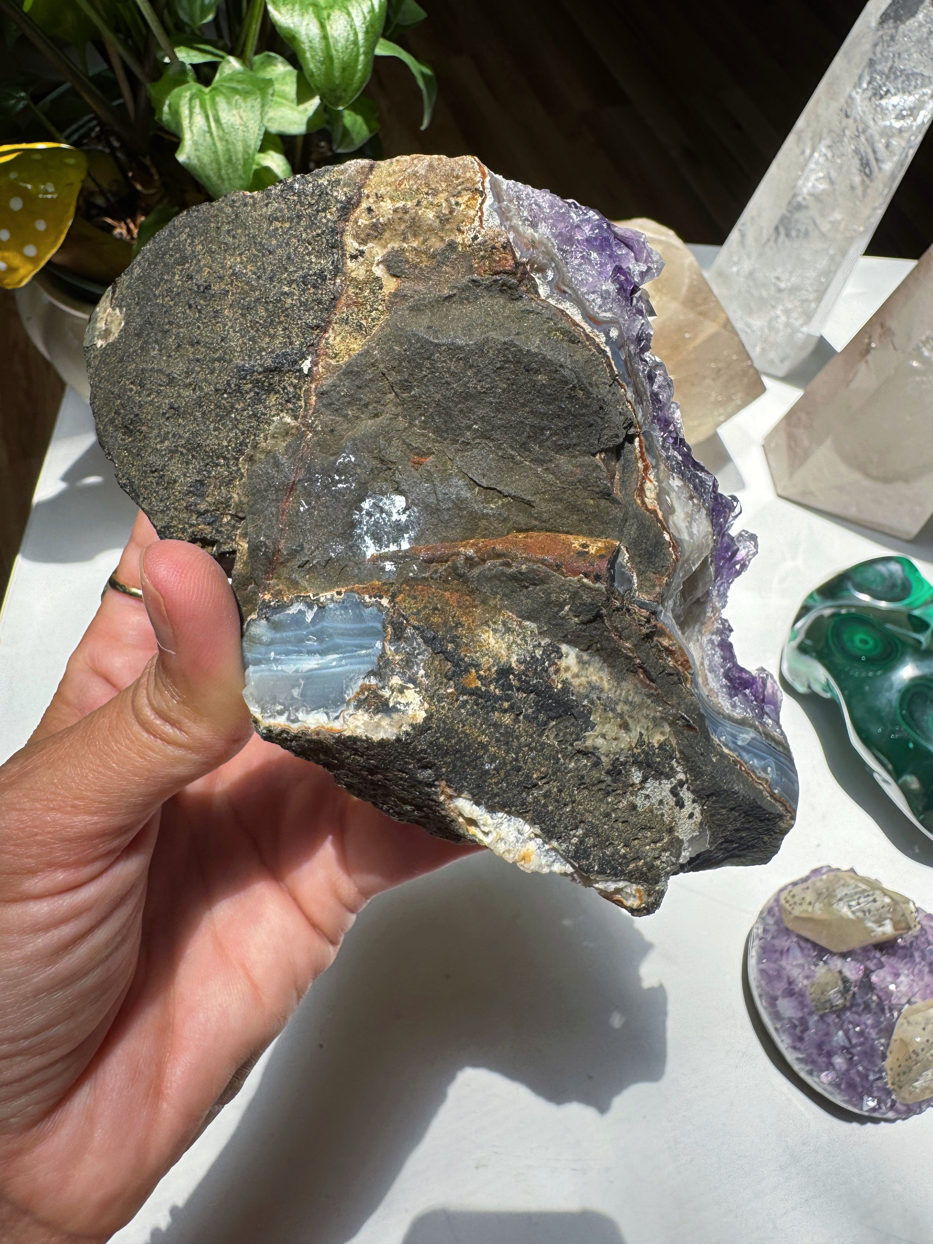 Amethyst Cluster w/ Druzy Calcite from Uruguay Baltic Mermaid