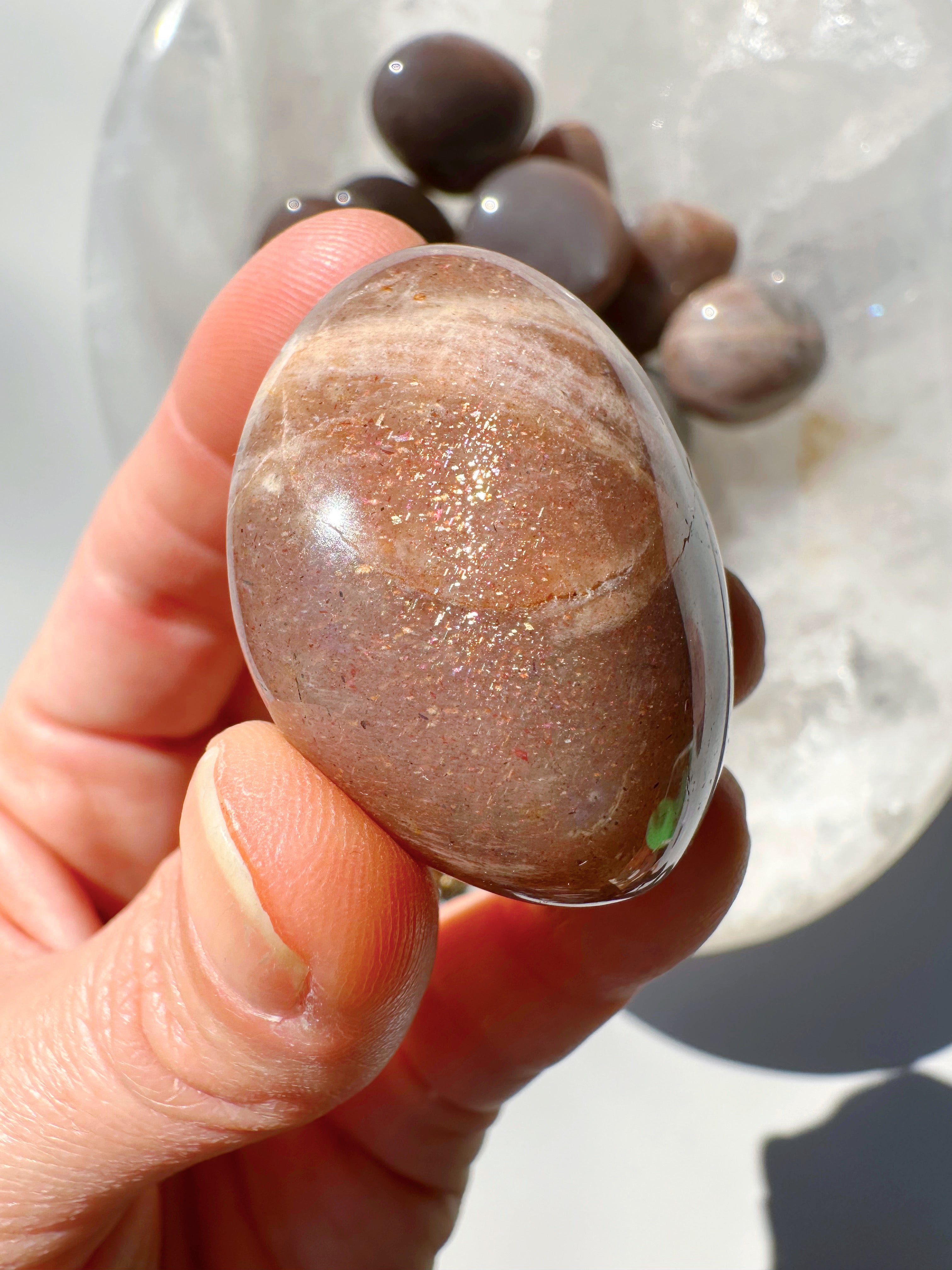 Sunstone & Peach Moonstone Palm Stone - C - Baltic Mermaid