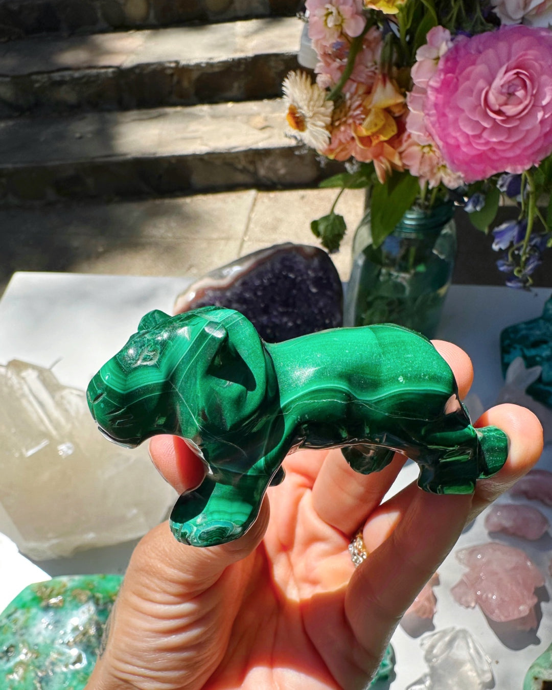 Hand Carved Malachite Lion - Baltic Mermaid