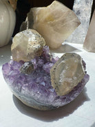 Amethyst Cluster w/ Calcite & Goethite from Uruguay Baltic Mermaid