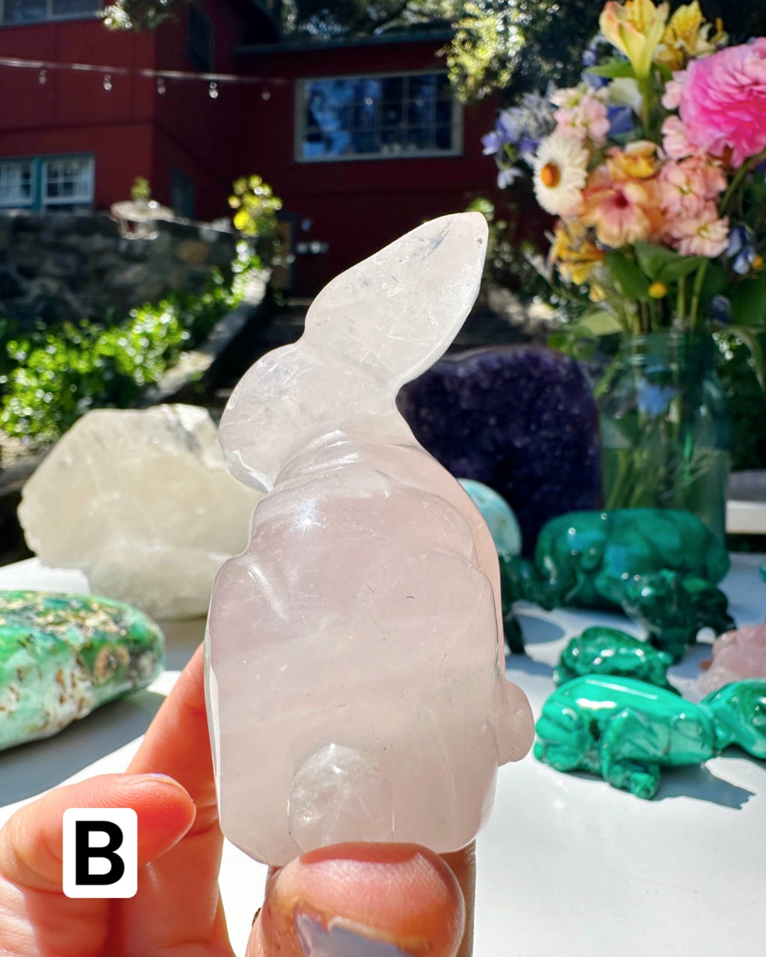 Hand Carved Rose Quartz Rabbit