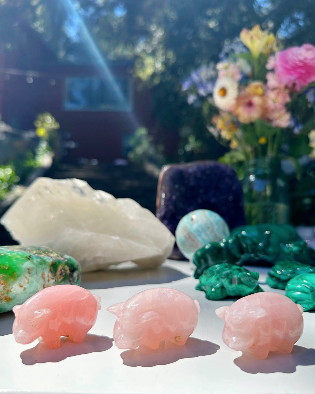 Hand Carved Rose Quartz Pigs - Baltic Mermaid