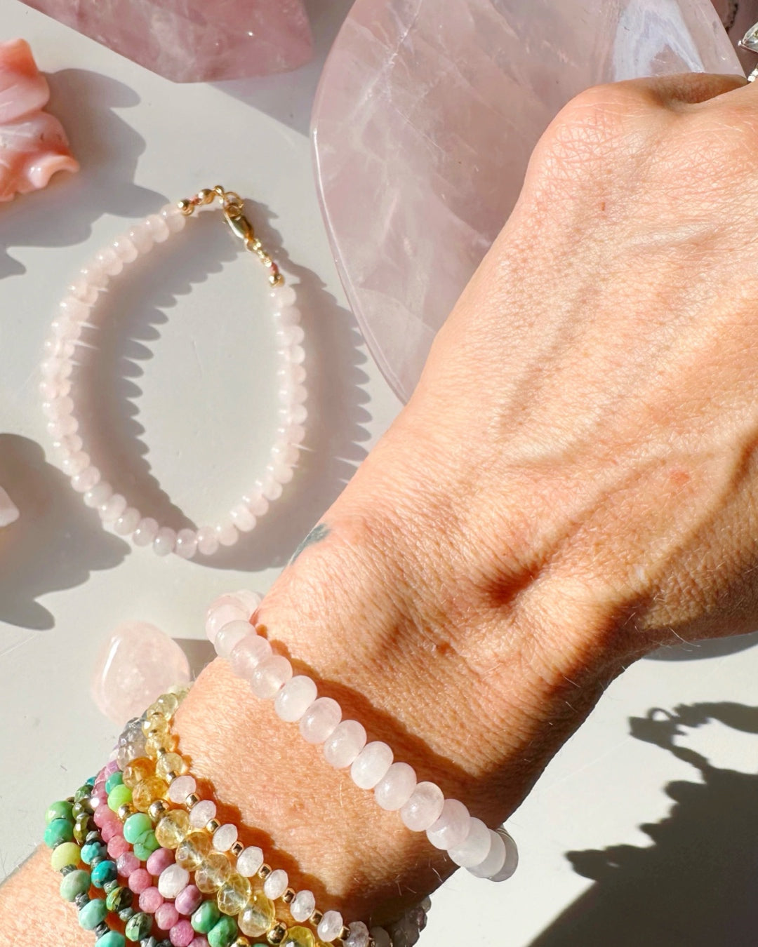 Rose Quartz Gemstone Candy Bracelet - RTS - Baltic Mermaid