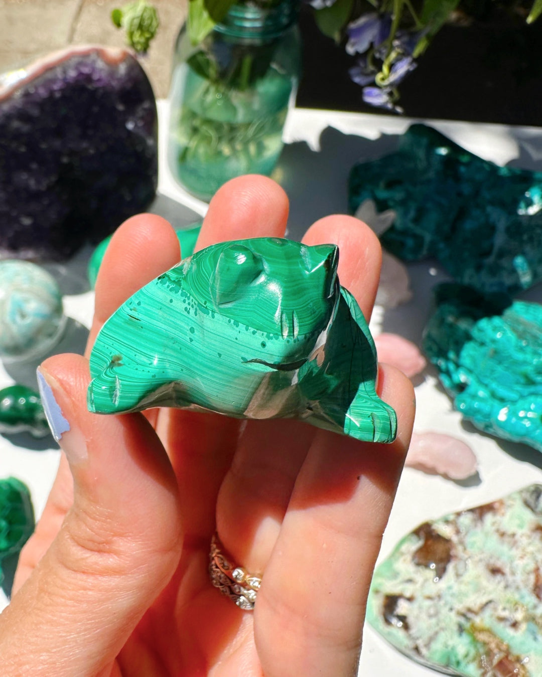 Hand Carved Malachite Frog