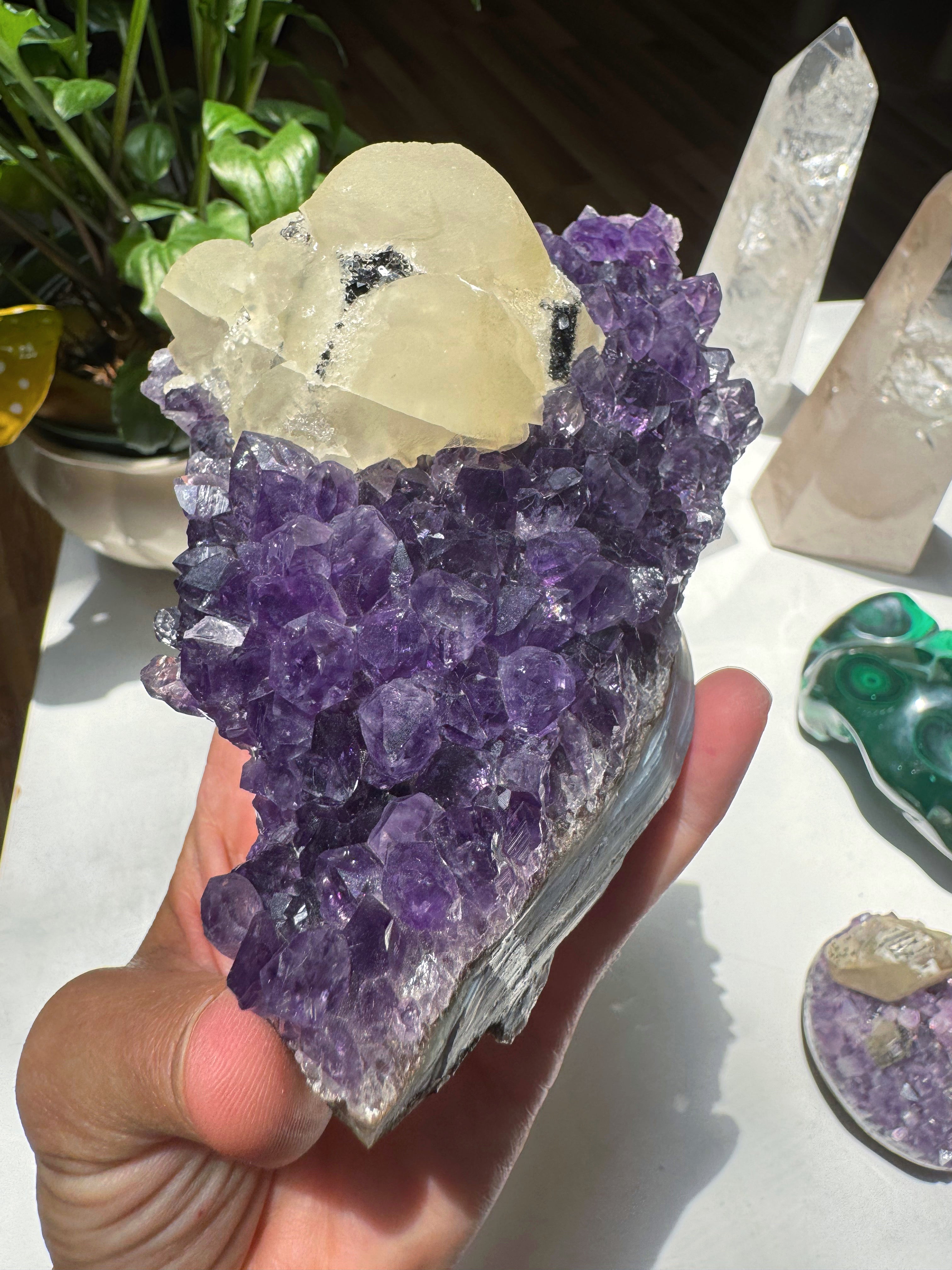 Amethyst Cluster w/ Druzy Calcite from Uruguay Baltic Mermaid