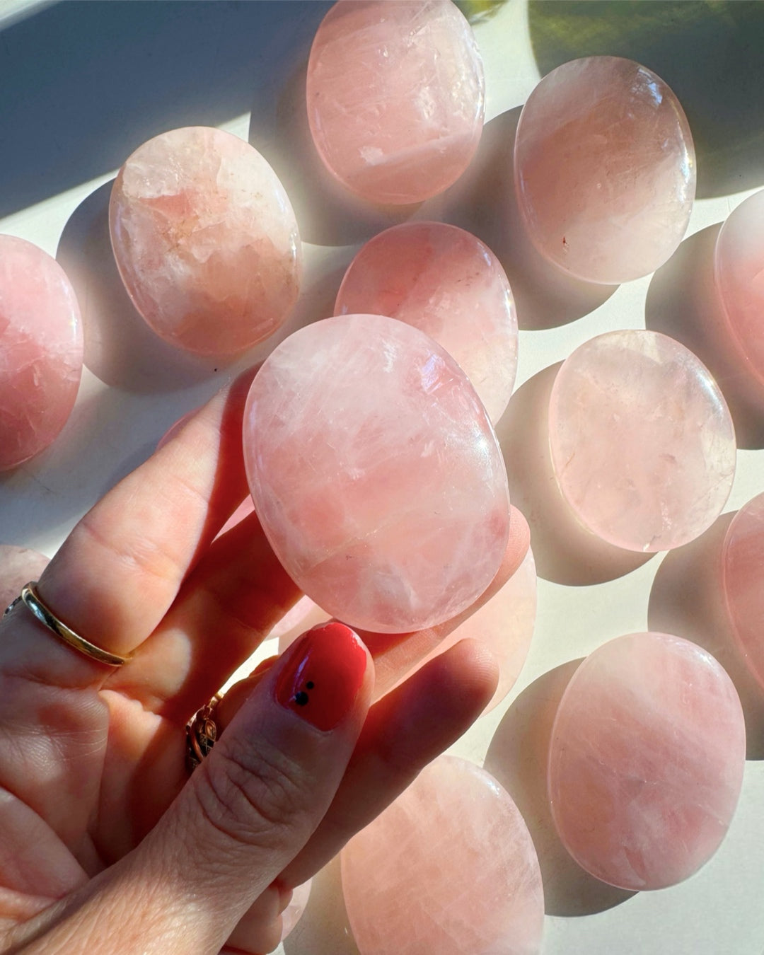 Rose Quartz Flat Palm Stones - Baltic Mermaid