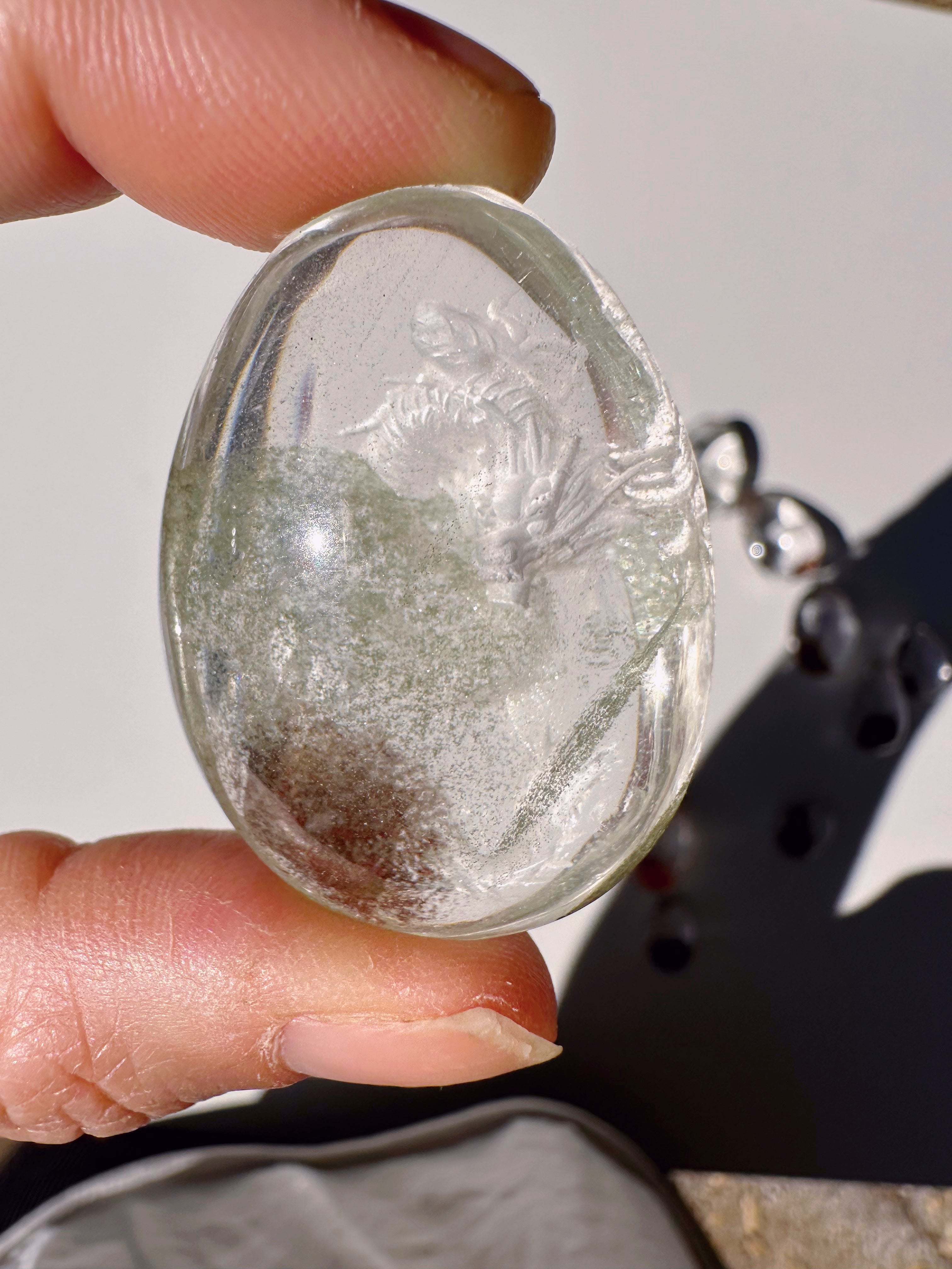 Intaglio Carved Dragon Chlorite Quartz/Garden Quartz Cabochon Baltic Mermaid
