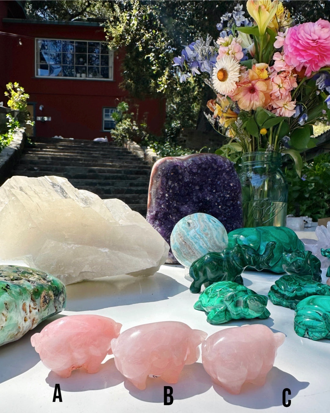 Hand Carved Rose Quartz Pigs - Baltic Mermaid