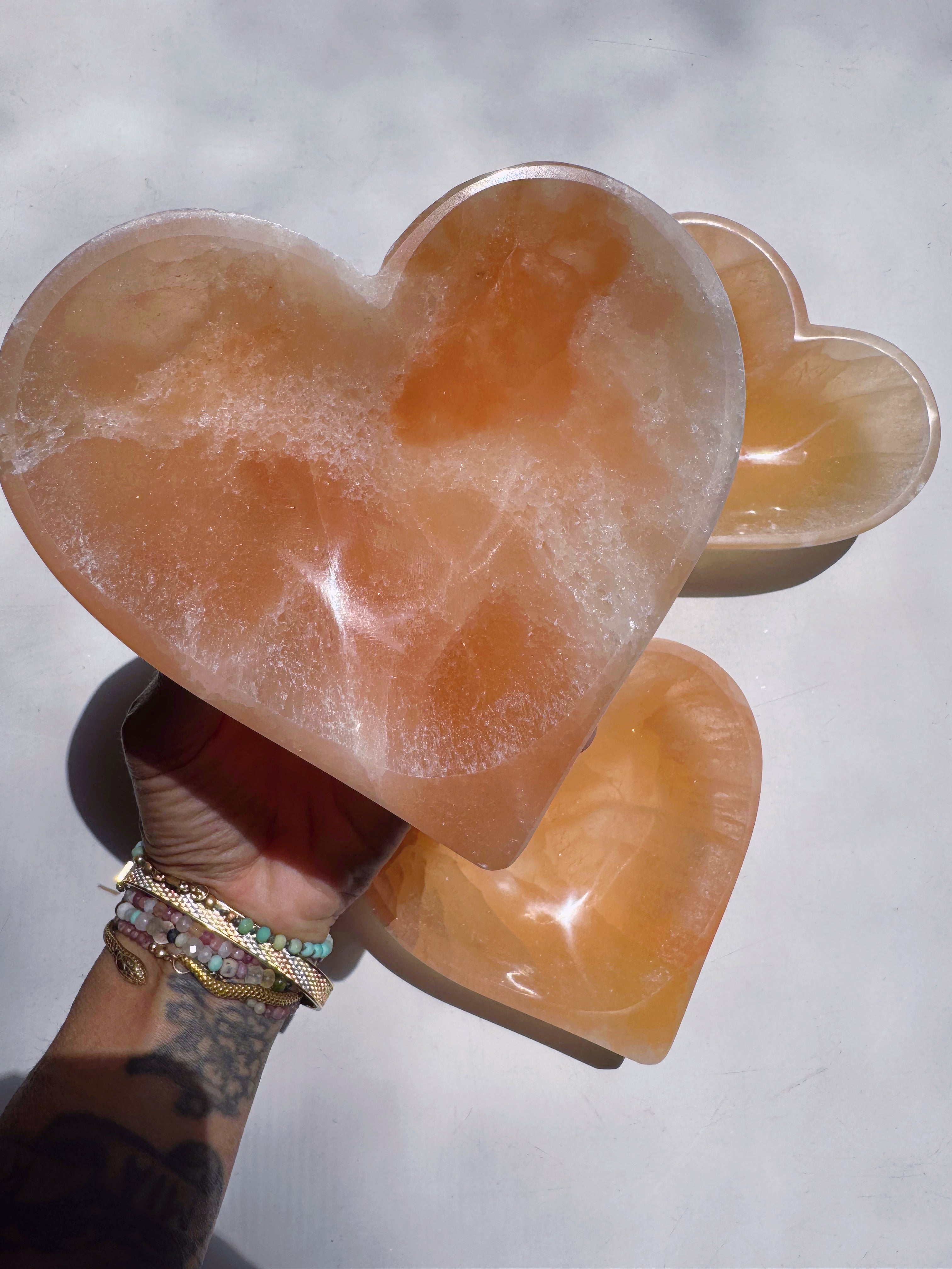 Peach Selenite Heart Dish Baltic Mermaid